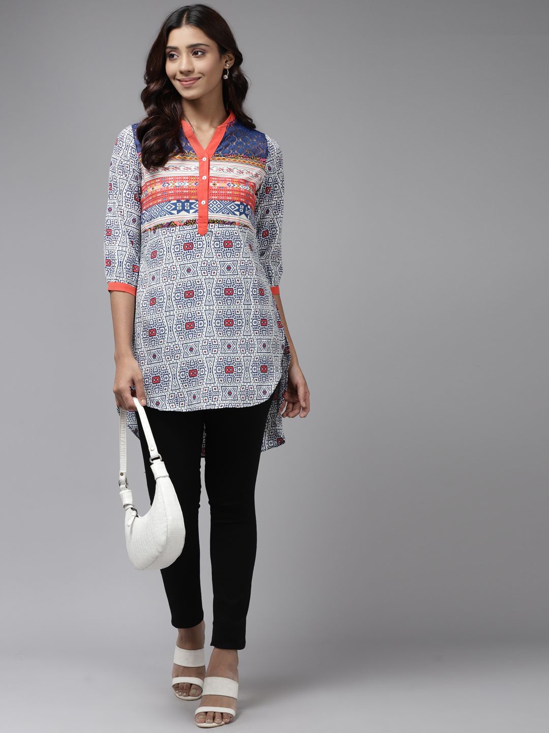 

BAESD Print Georgette Shirt Style Top, Blue