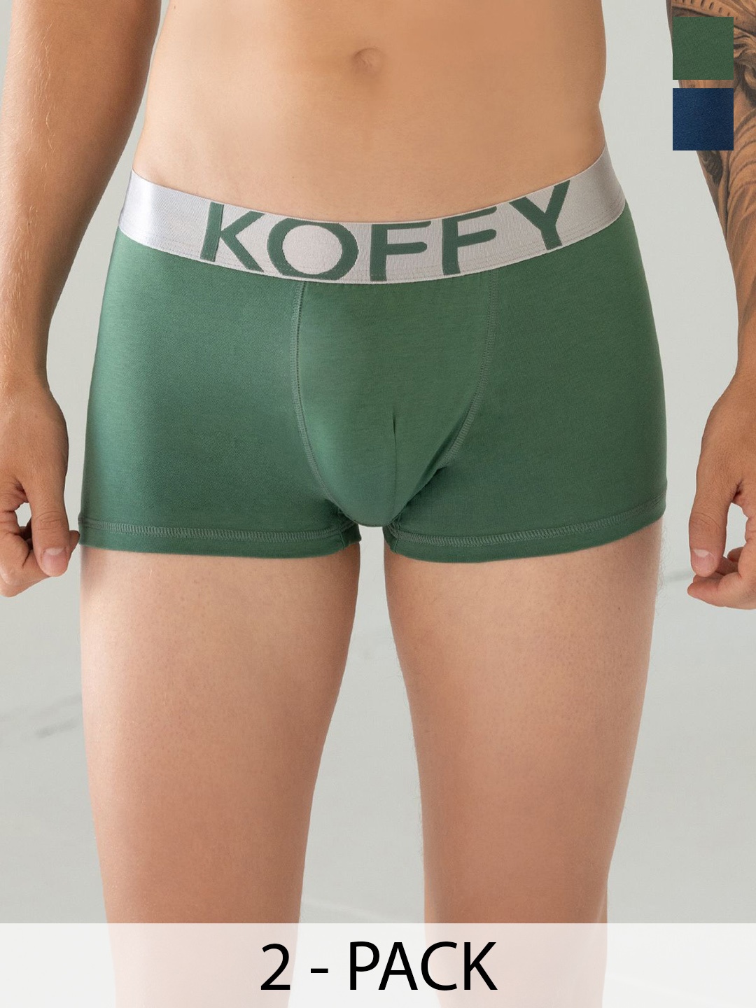 

KOFFY Pack Of 2 Men Cotton Mid Rise Breathablity Trunks KOFFY_KI27_AFBU_GN_2PC, Blue