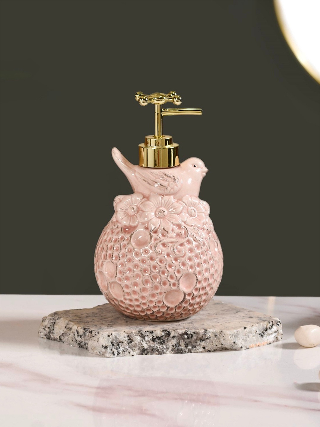 

Nestasia Pink Textured Ceramic Glossy Soap Dispenser 450ml
