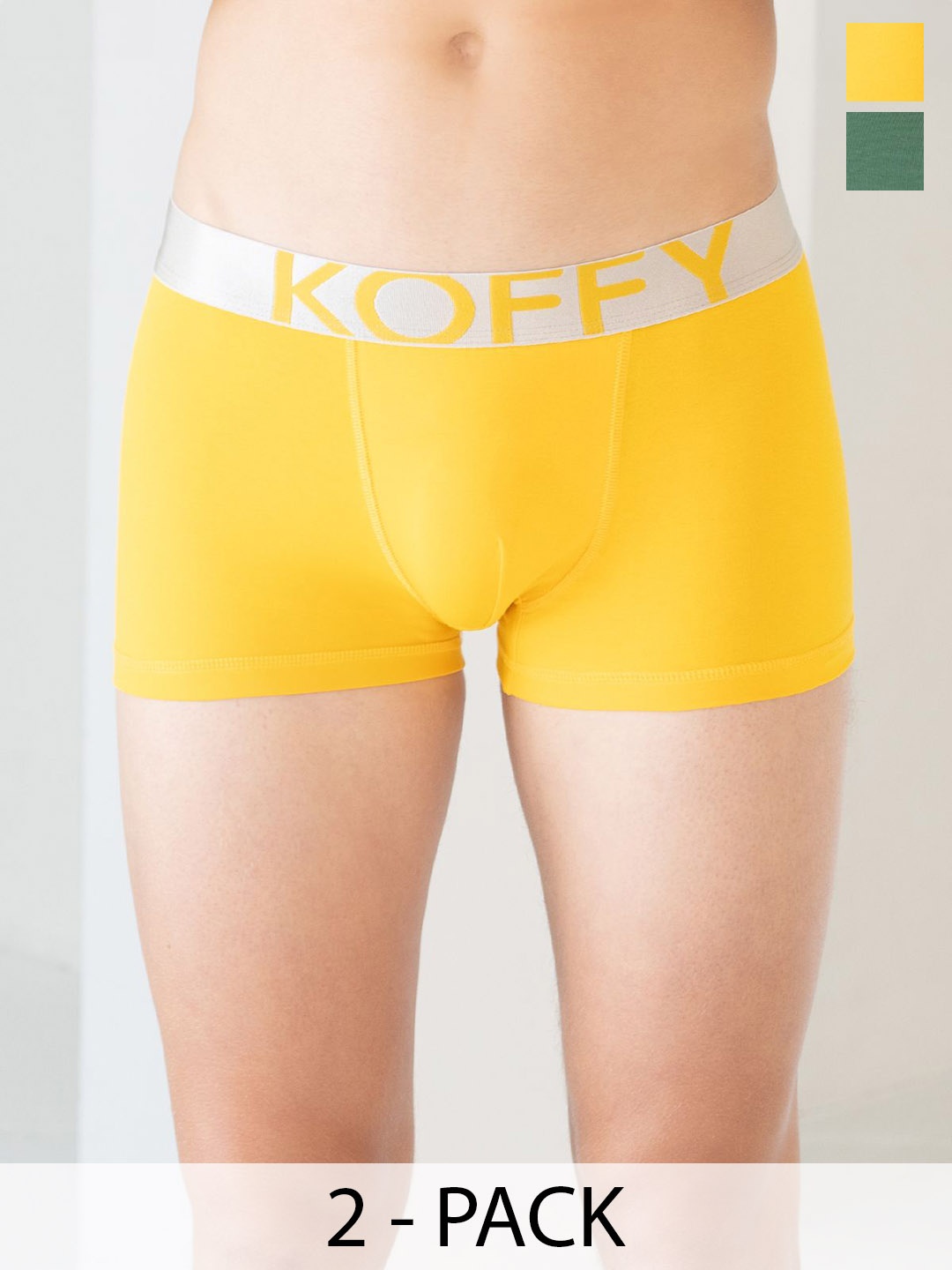 

KOFFY Men Pack Of 2 Cotton Breathablity Trunks KOFFY_KI27_YLW_GN_2PC, Yellow