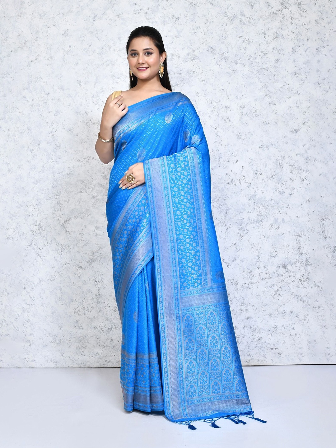 

SPRISH Ethnic Motifs Zari Woven Pure Silk Banarasi Saree, Blue