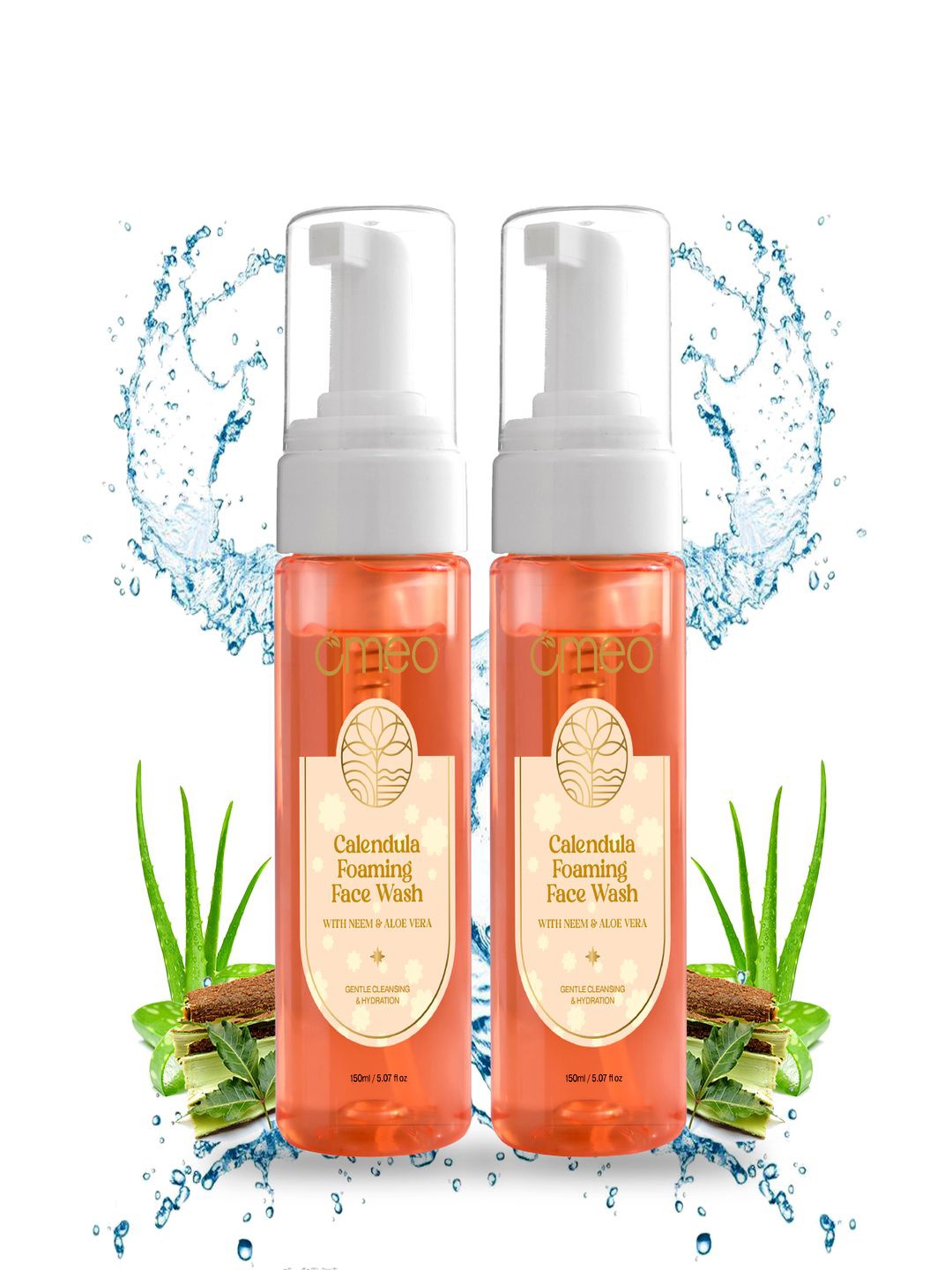 

Omeo Set of 2 Calendula Foaming Face Wash with Neem & Aloevera - 150 ml each, Orange