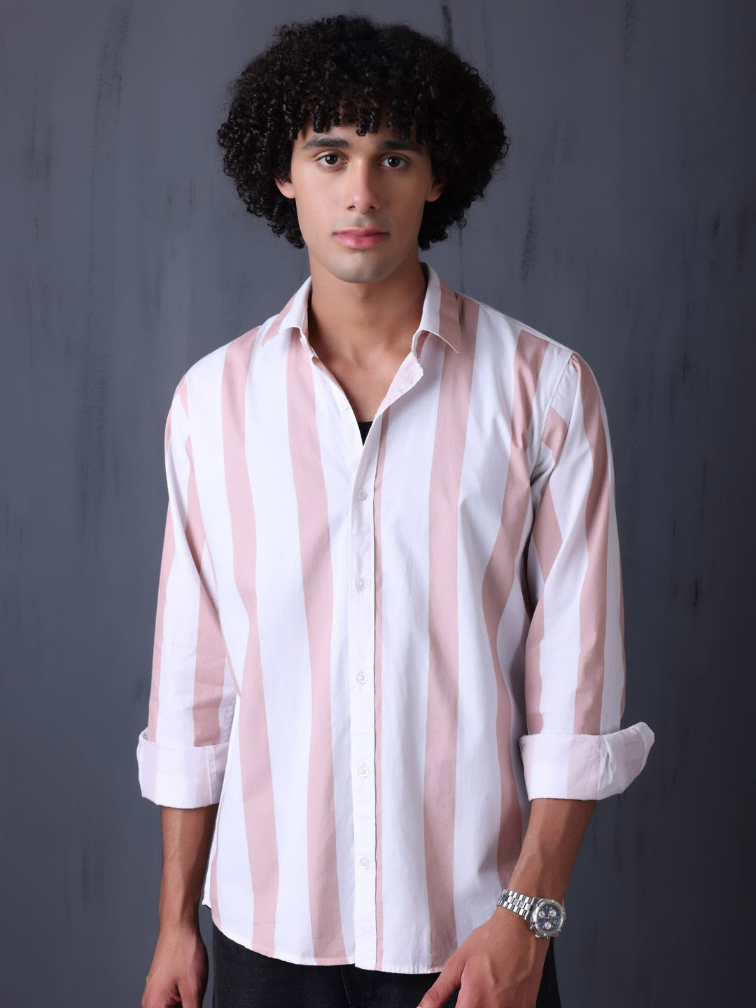 

FILO HEVIS Men Classic Opaque Striped Casual Shirt, Peach