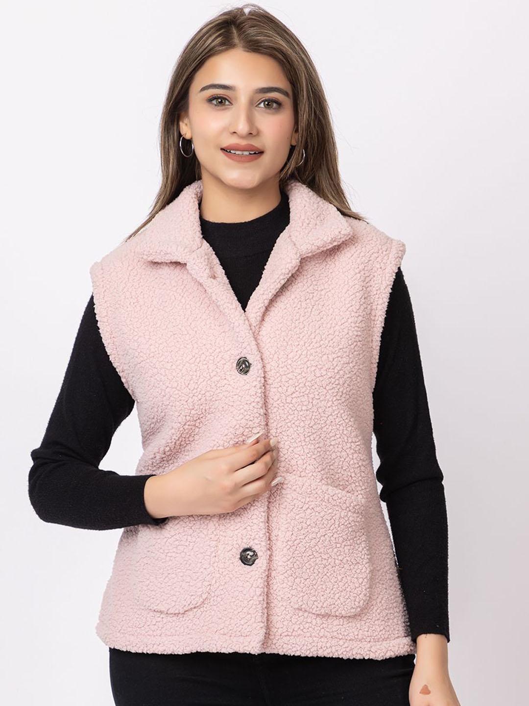 

MAZMUN Women Checked Asymmetric Closure Longline Outdoor Tailored Jacket, Pink