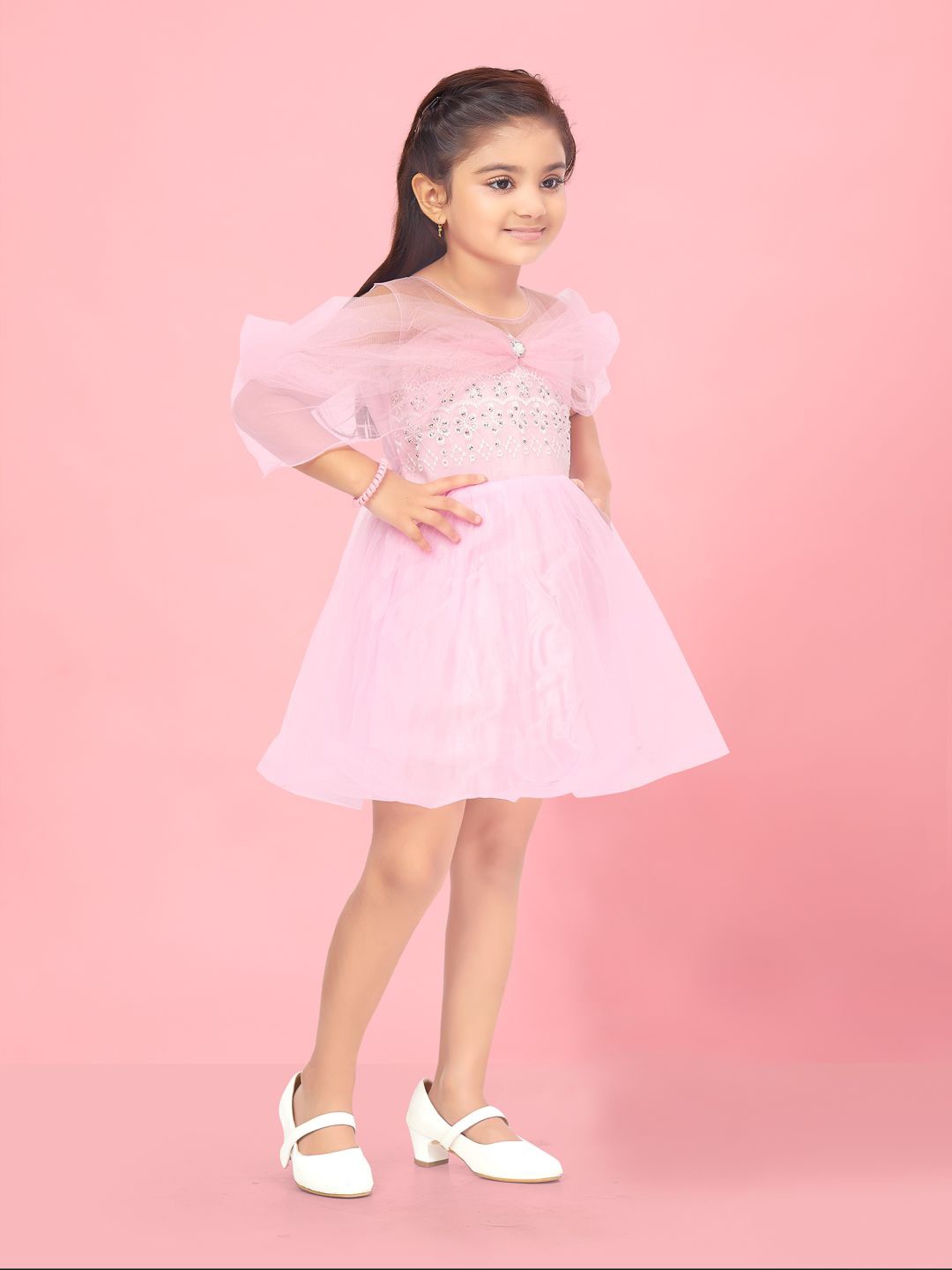 

BAESD Girls Embroidered Net Fit & Flare Dress, Pink