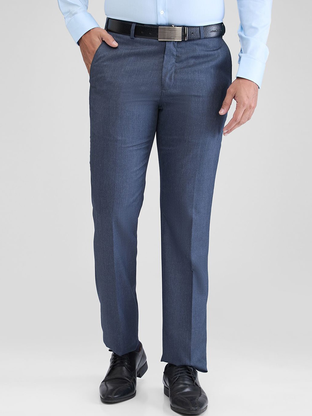 

Park Avenue Men Solid Mid Rise Regular Fit Formal Trousers, Blue