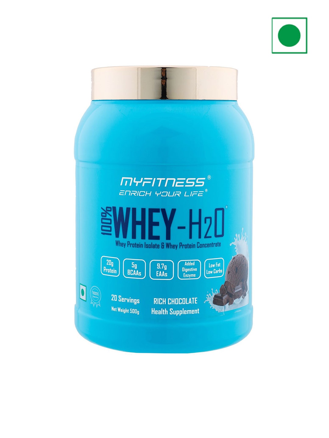 

Myfitness 100% Whey H20 Protein - Rich Chocolate Flavour 500g, Blue