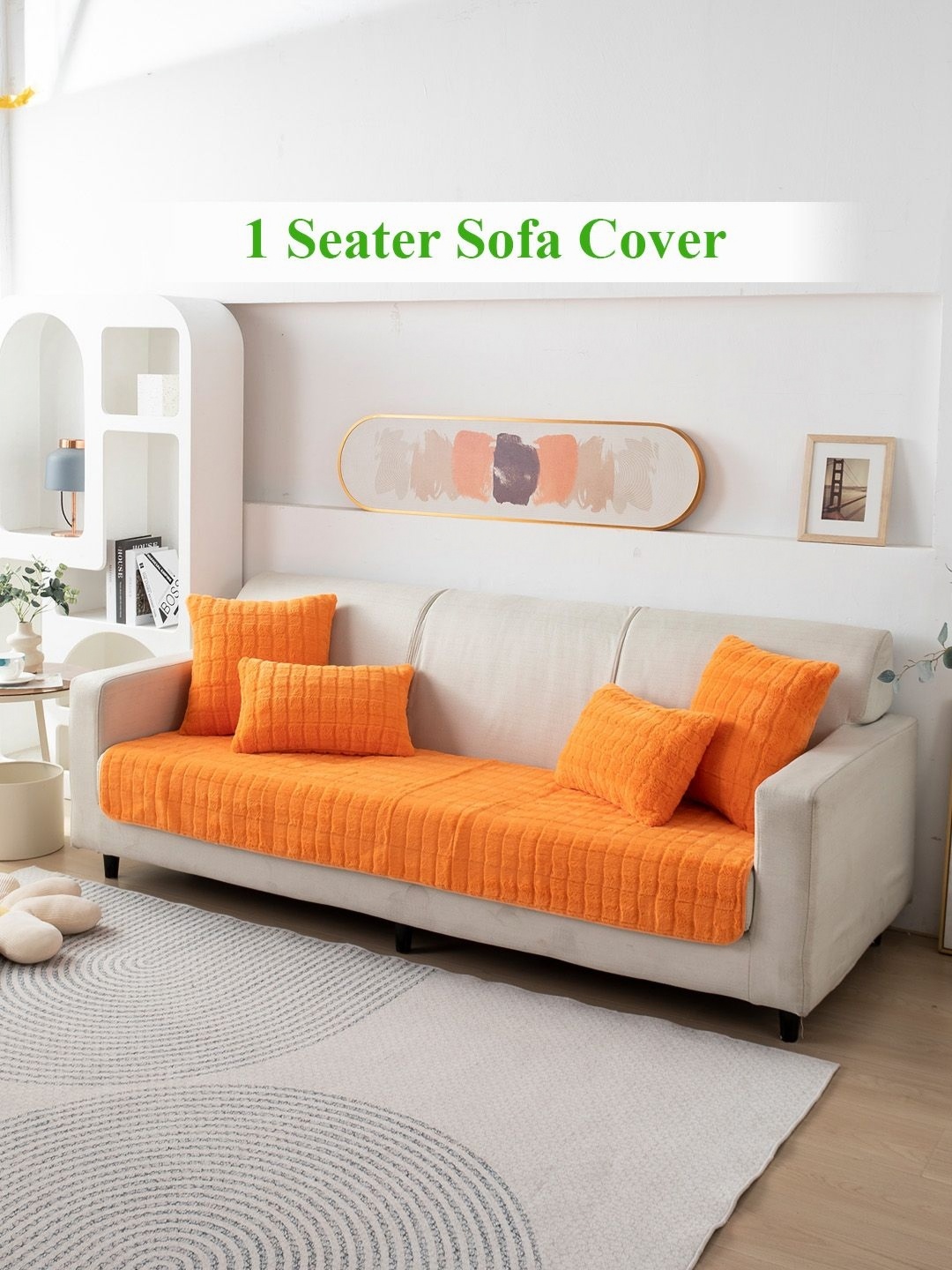 

HOKIPO Orange Self Design 1 Seater Anti Slip Sofa Mat Cover With Arms
