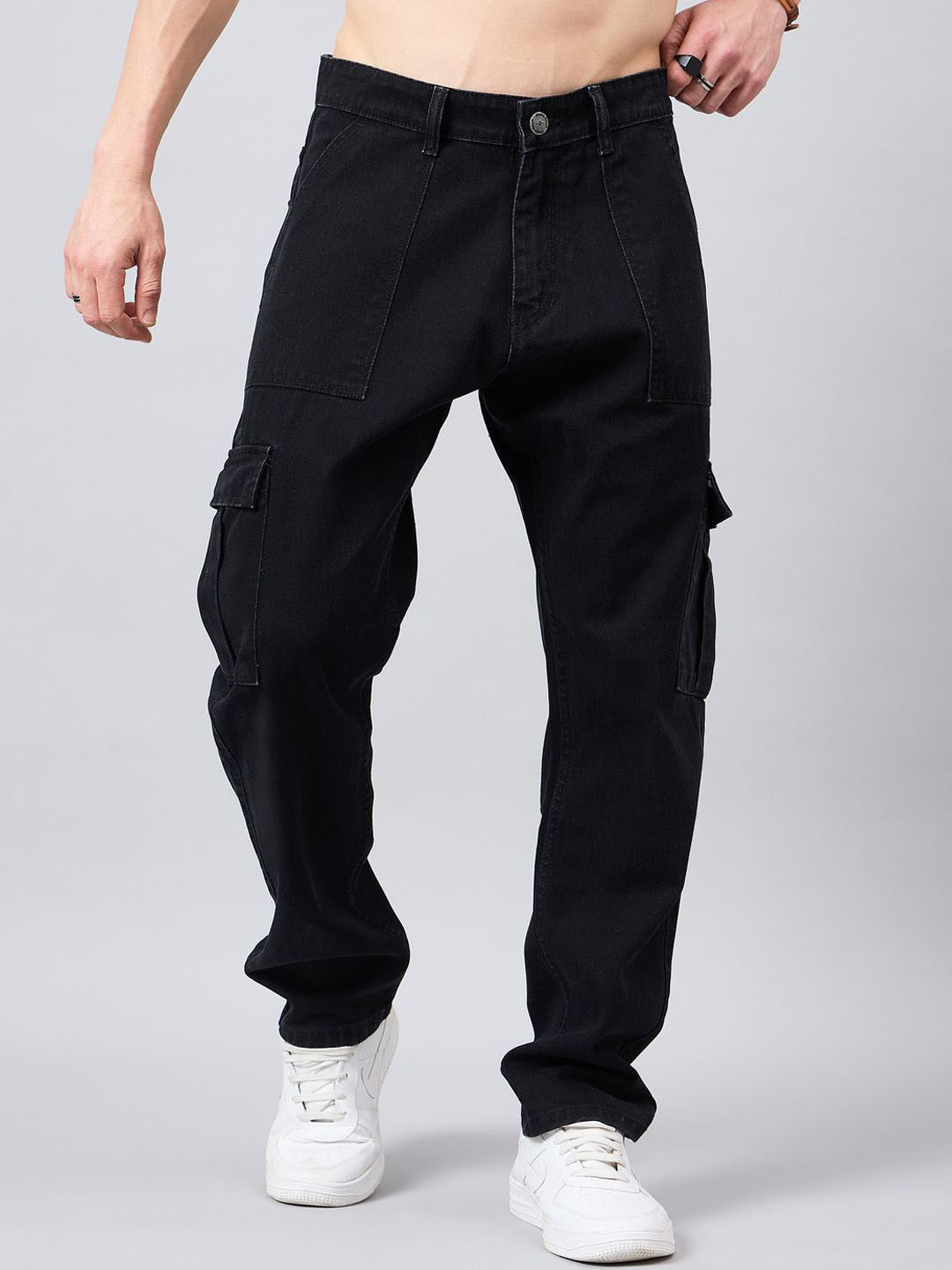 

STUDIO NEXX Men Relaxed Fit Cargo Styles Jeans, Black
