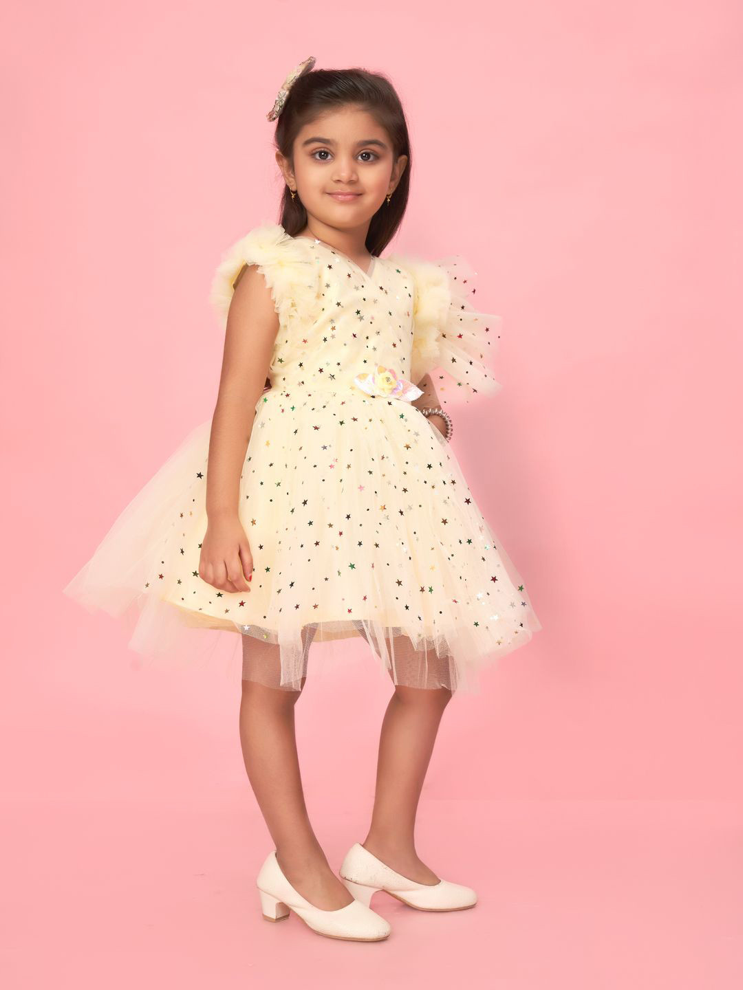 

BAESD Girls Floral Print V-Neck Net Fit & Flare Above Knee Dress, Green