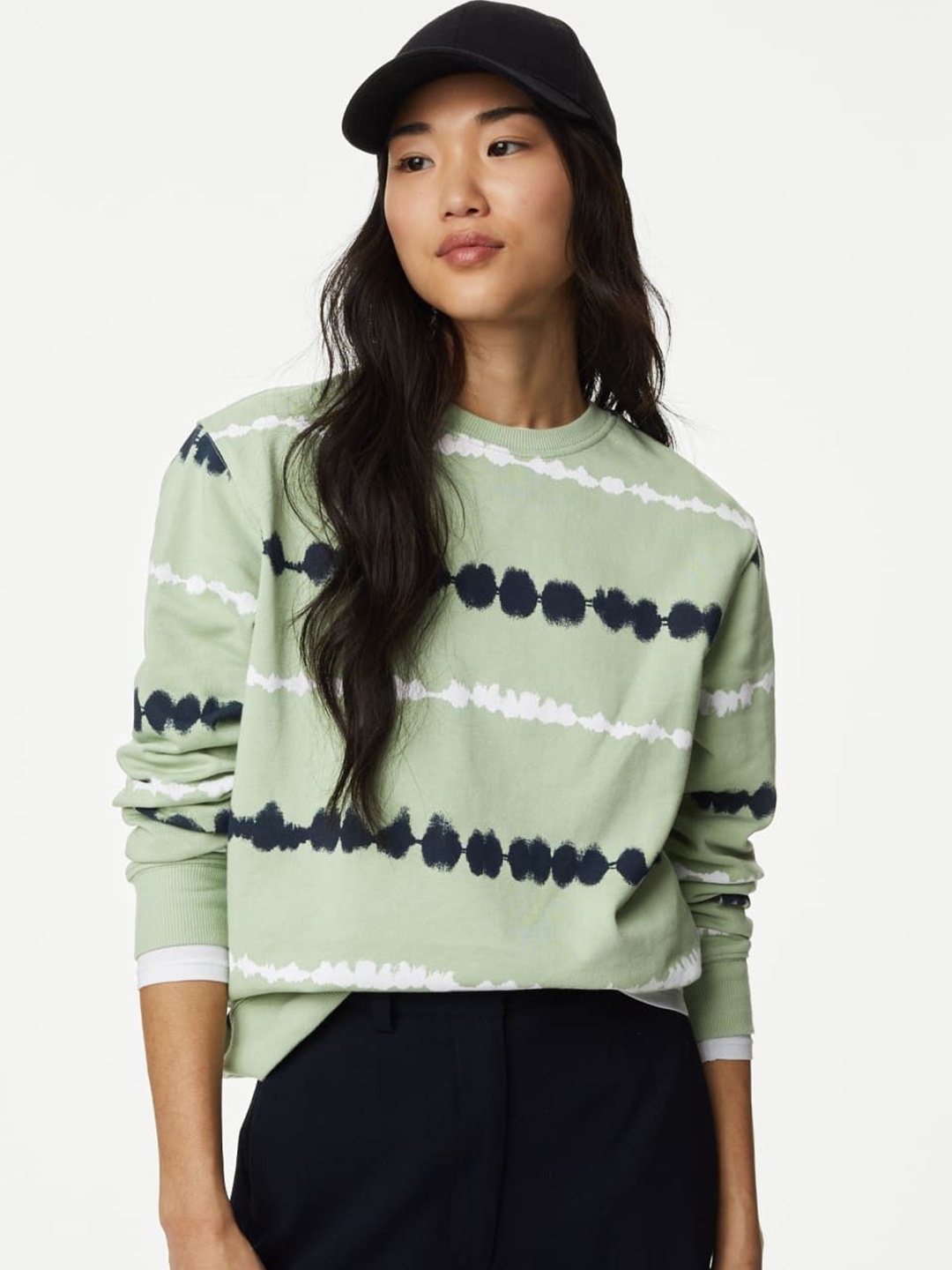 

Marks & Spencer Women Striped Sweatshirt, Green
