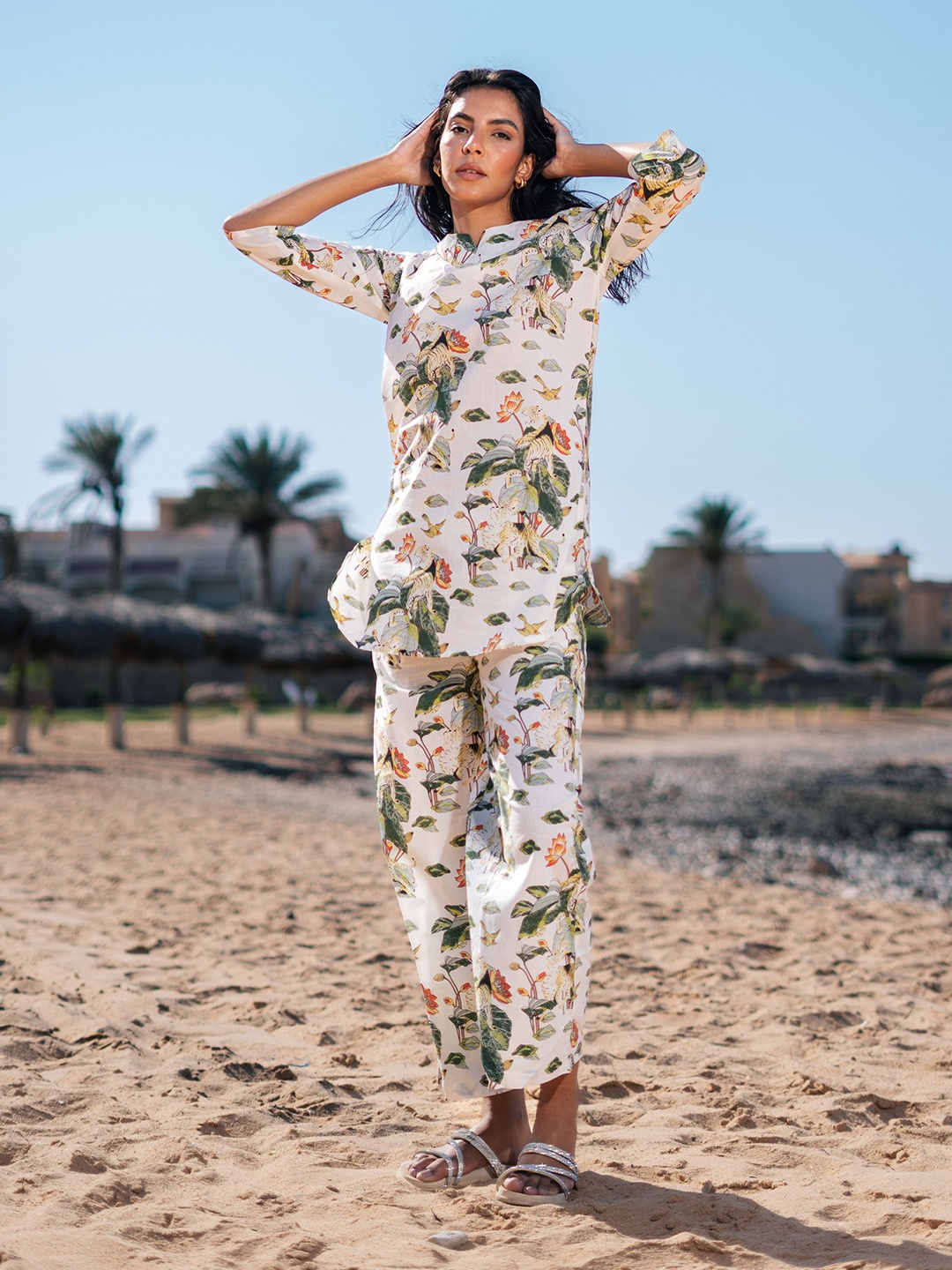 

SANSKRUTIHOMES Printed Pure Cotton Co-Ords, Off white
