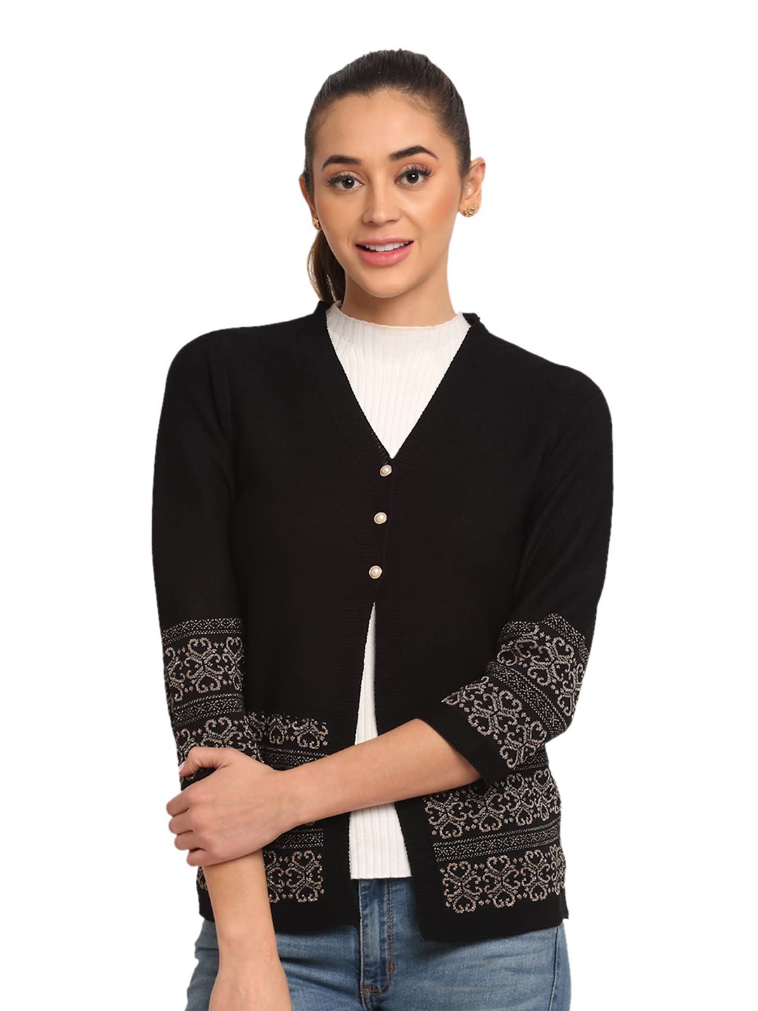 

Global Republic Women Embroidered Cardigan, Black