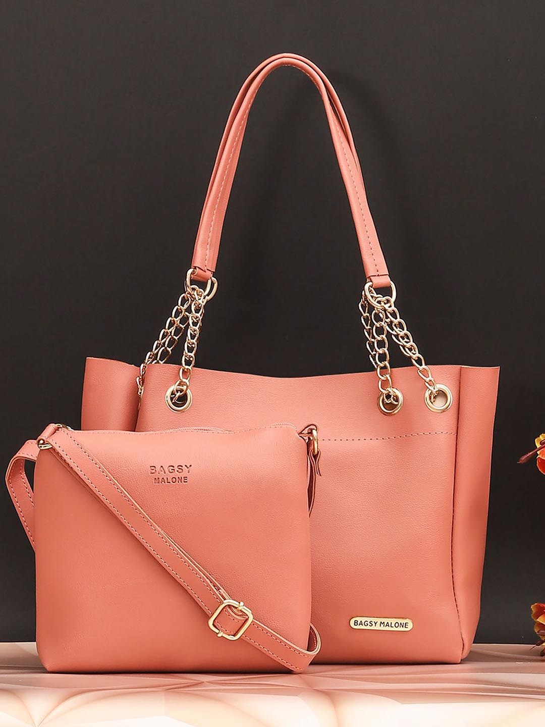 

Bagsy Malone Set of 2 Women Solid PU Structured Shoulder Bag with Applique, Peach