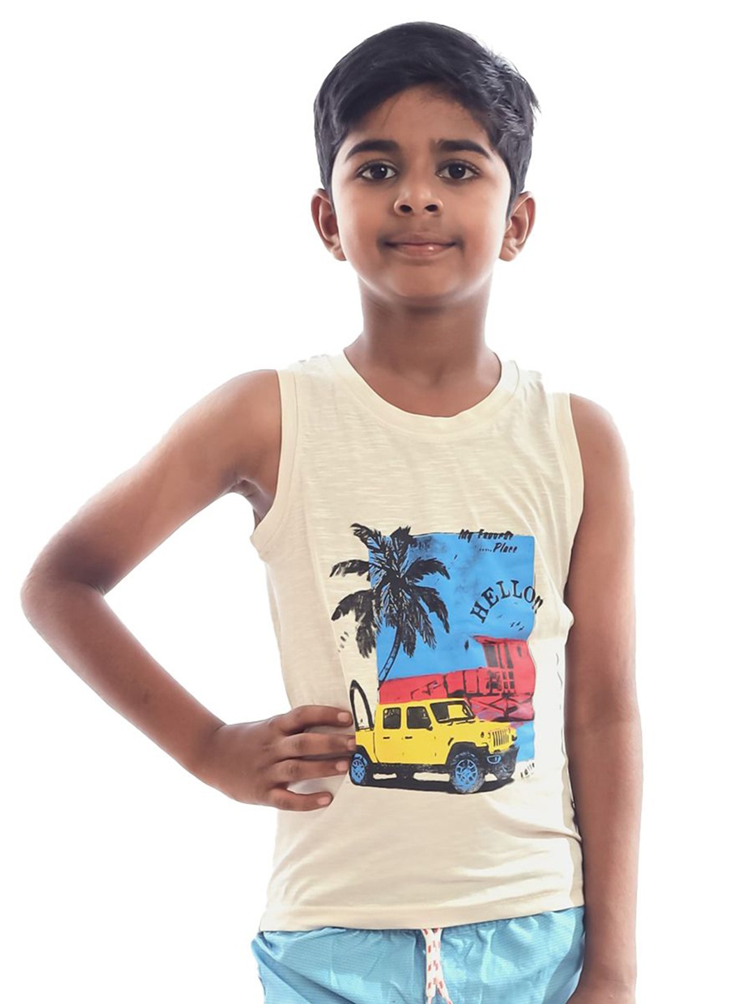 

BAESD Boys Graphic Printed Round Neck T-shirt, Beige
