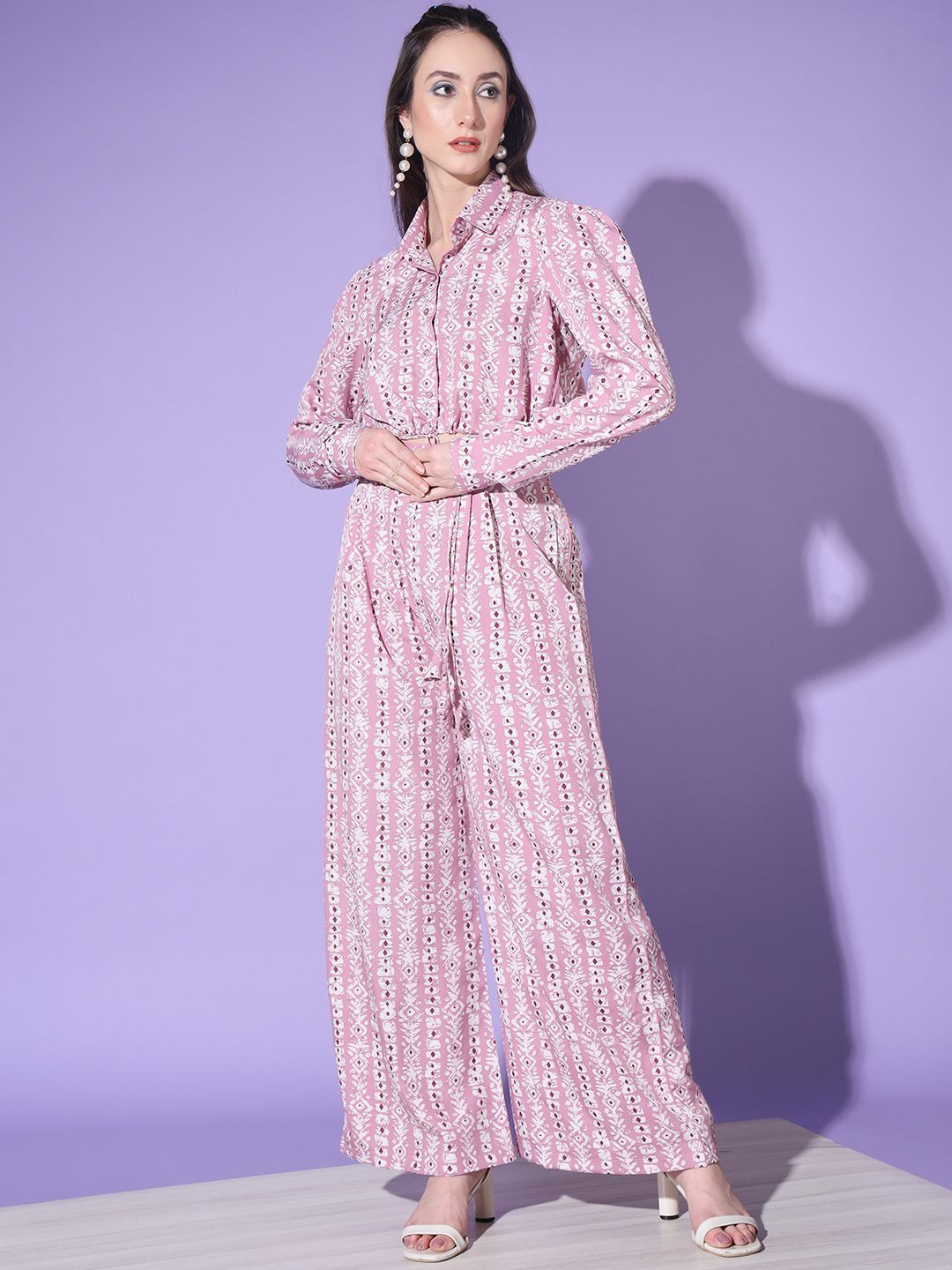 

Sangria Digital Printed Crop Top & Trouser, Pink