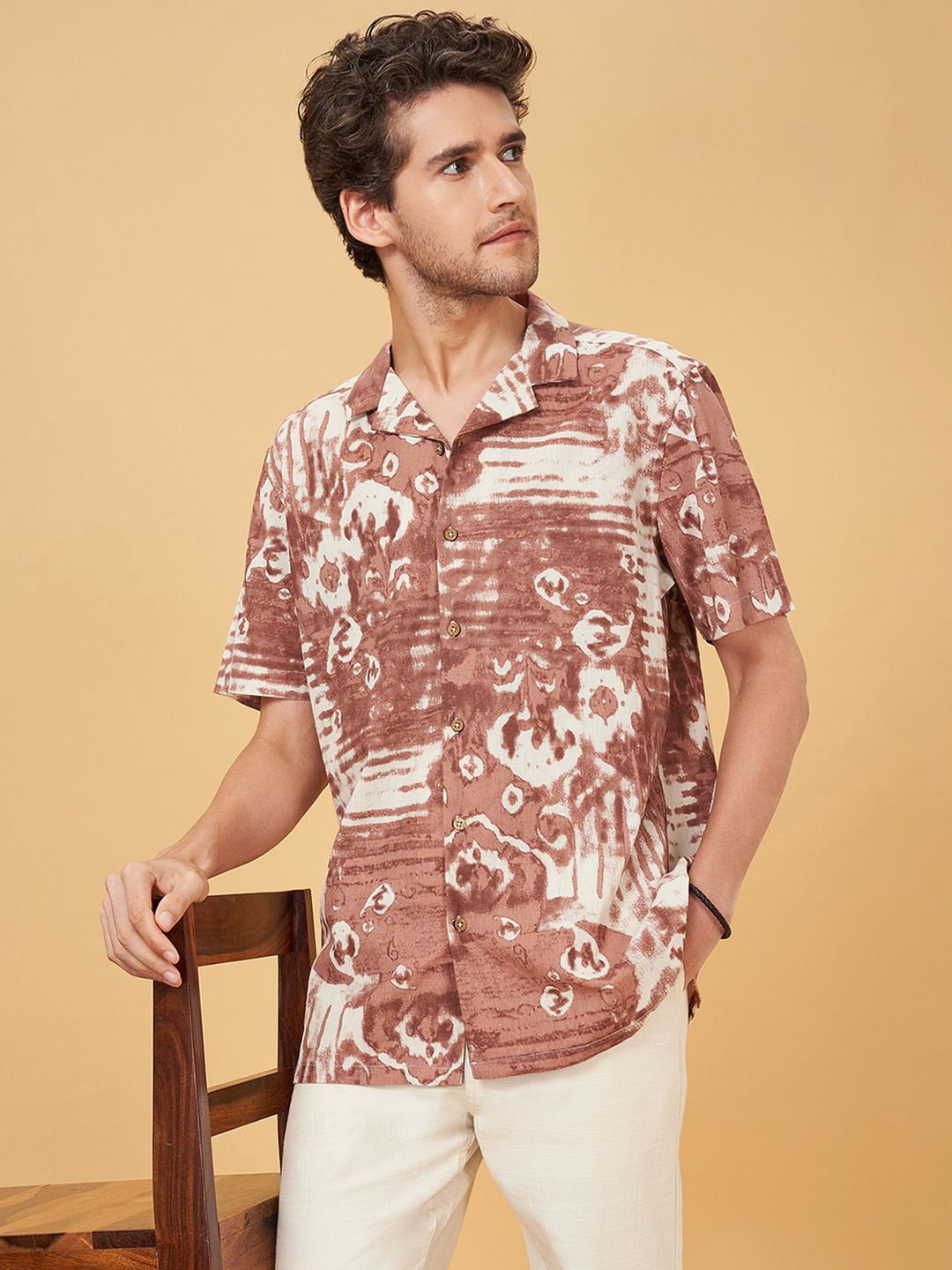 

7 Alt by Pantaloons Men Cotton Opaque Printed Casual Shirt, Brown