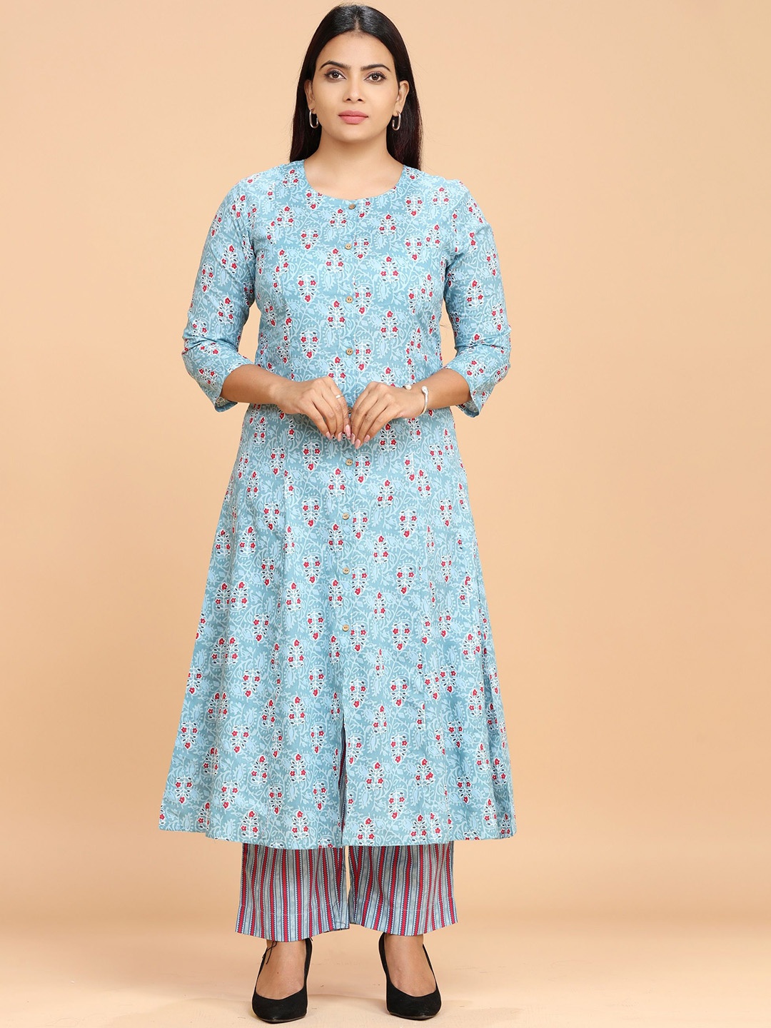 

COTTON CULTURE Floral Printed Regular Pure Cotton Kurta with Palazzos, Blue