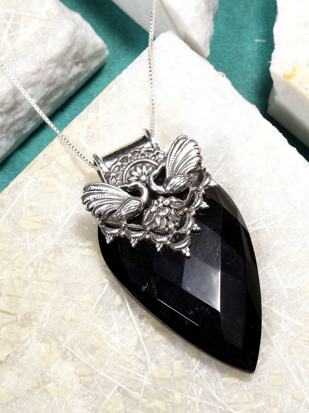 

Exotic India Faceted Black Onyx Sterling Silver Pendant