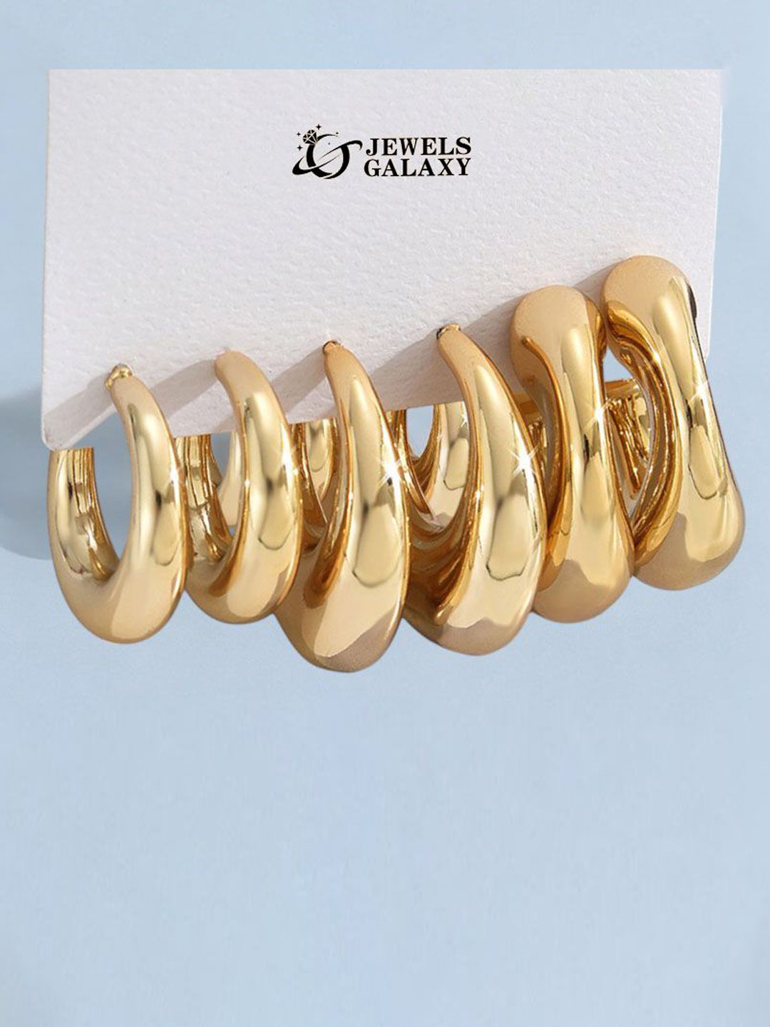 

Jewels Galaxy Set of 3 Gold Plated Oval Hoop Earrings