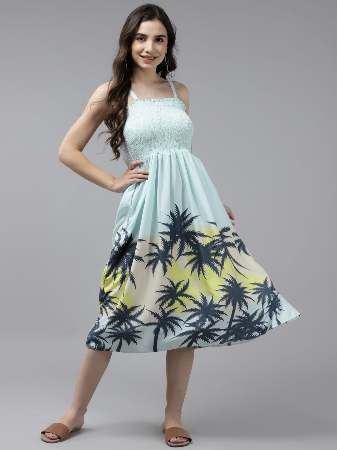 

BAESD Printed Sleeveless Fit & Flare Midi Dress, Sea green