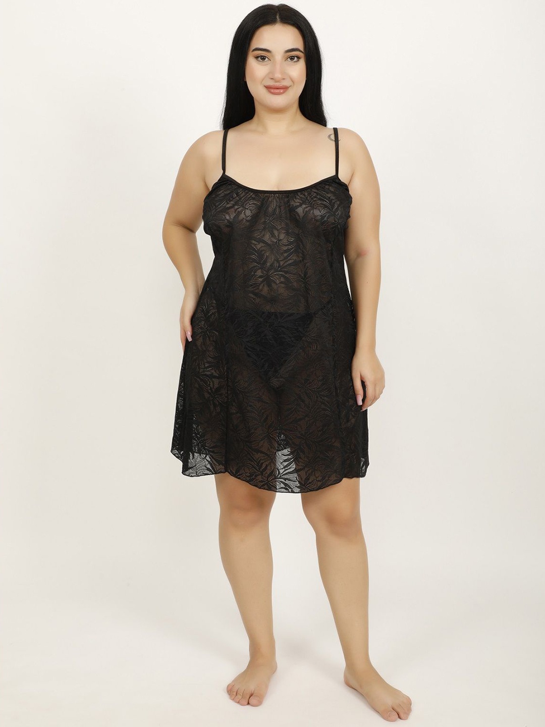 

Hill Islands Plus Size Satin Solid Baby Doll, Black