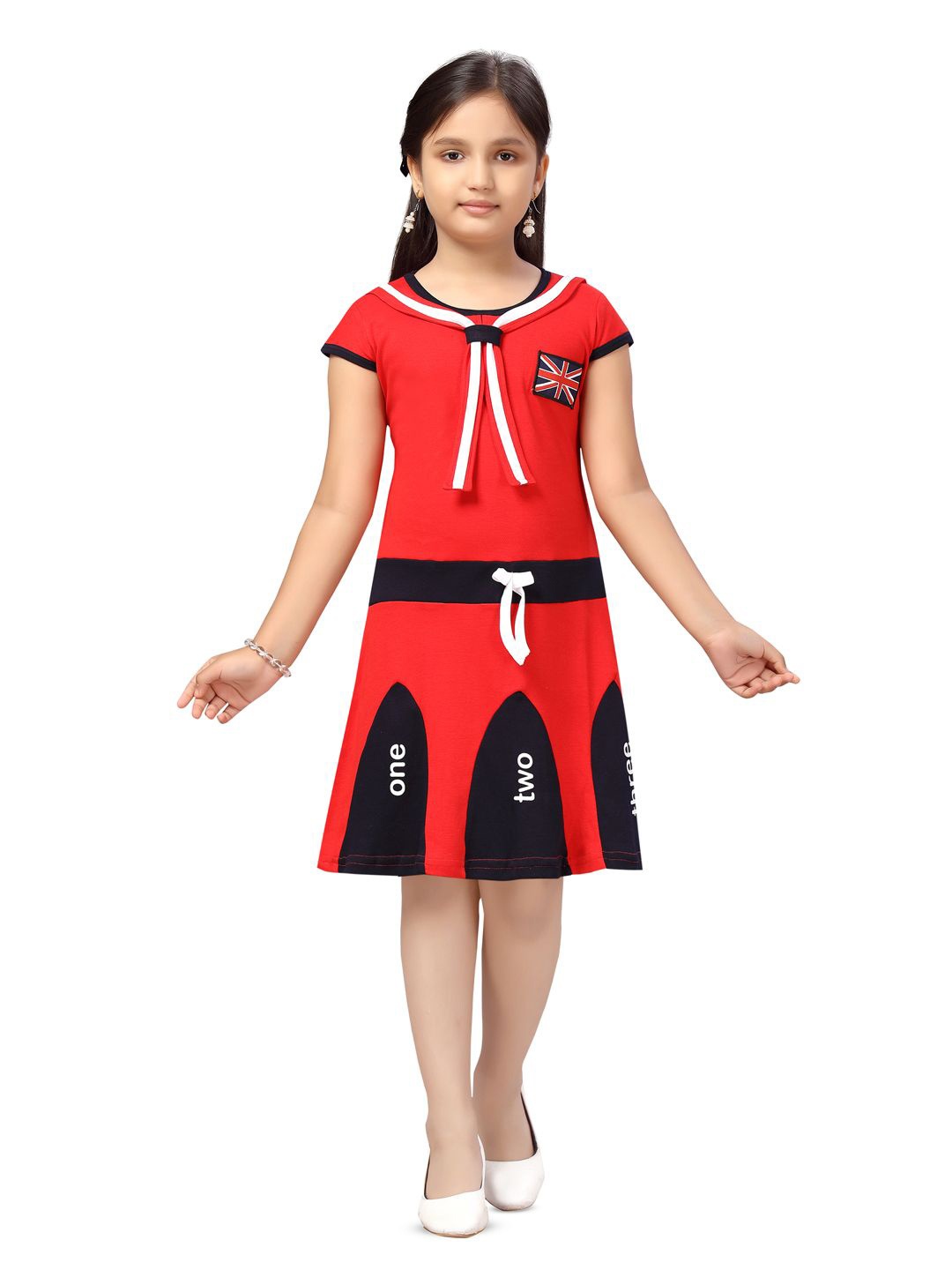 

BAESD Girls Round Neck Short Sleeves Cotton Fit & Flare Dress, Red