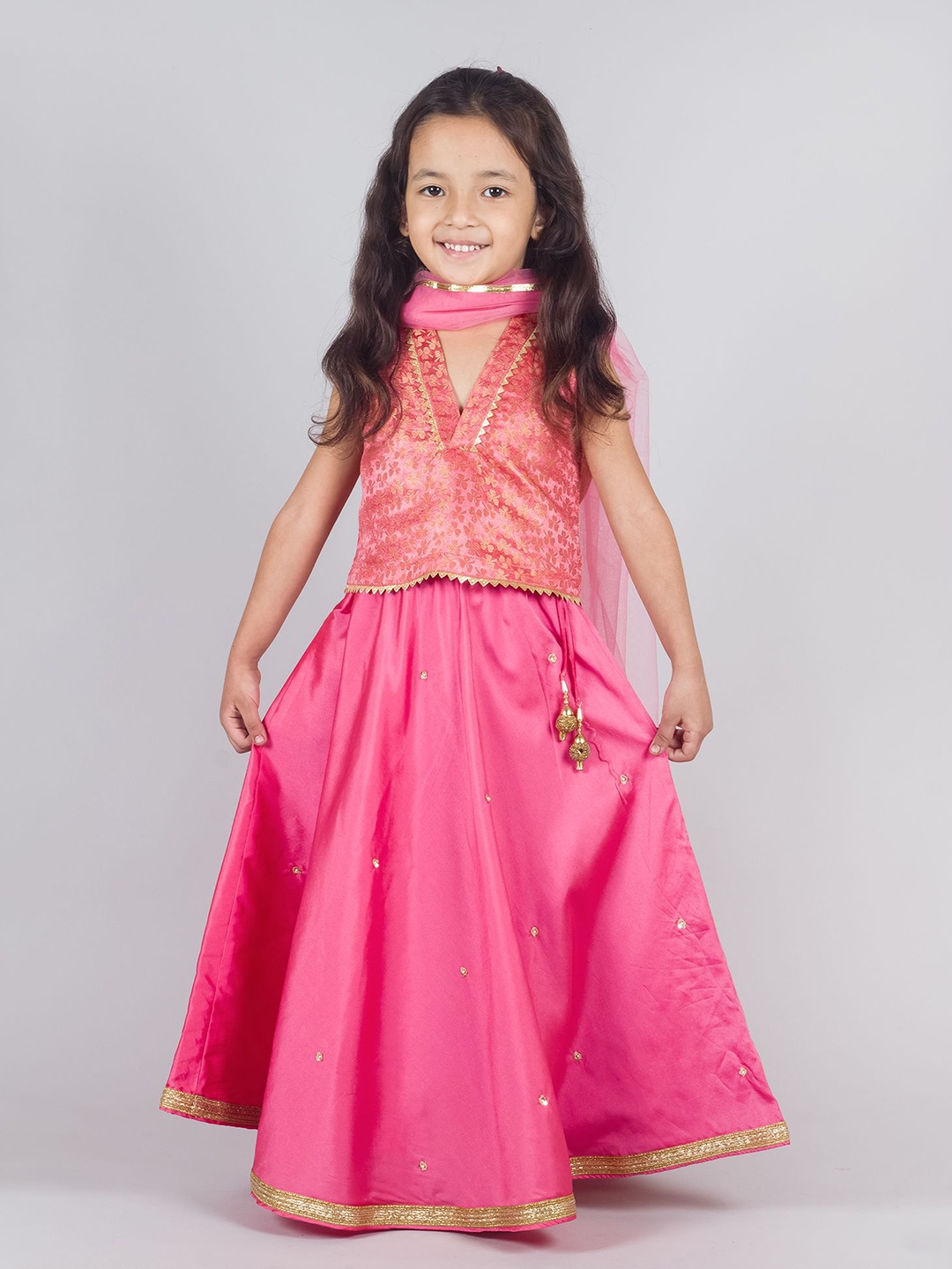 

Tangerine Closet Girls Gotta Patti Ready to Wear Lehenga & Blouse With Dupatta, Pink