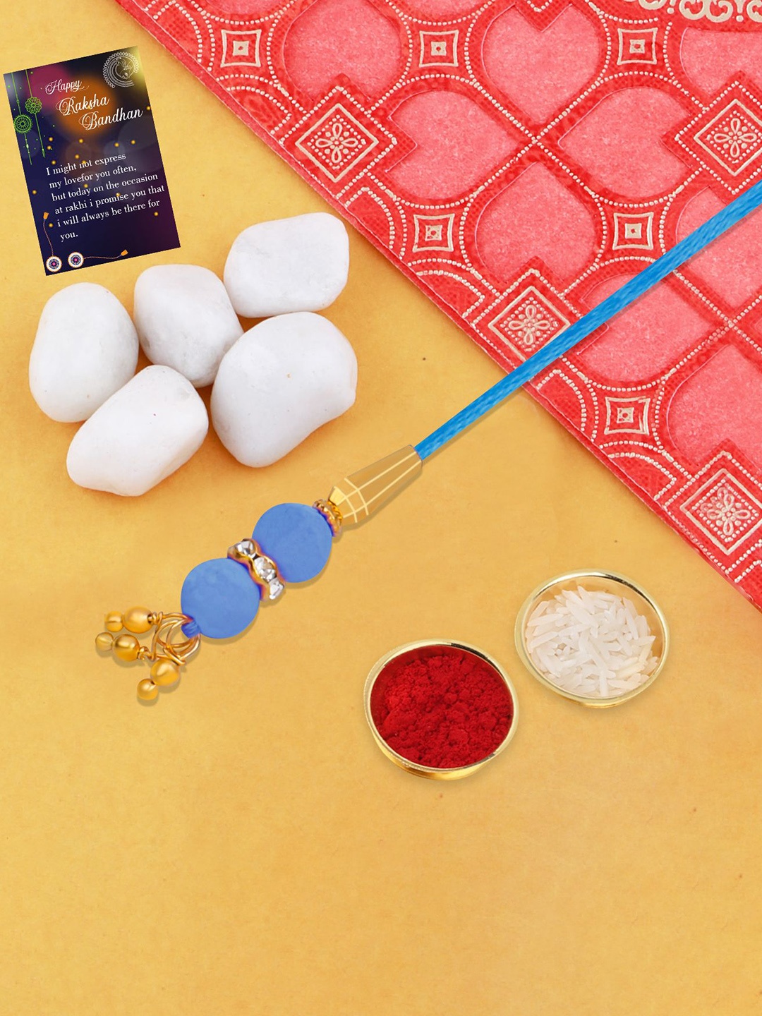 

Silver Shine Set of 2 Lumba Rakhi With Kankawati Pooja Thali & Roli Chawal, Gold