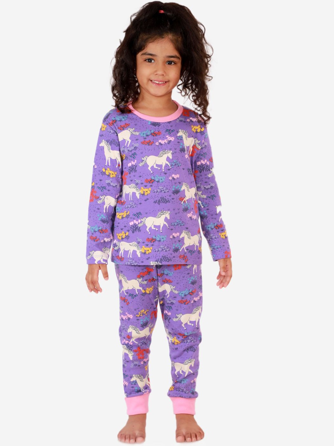 

YK Girls Printed Night suit, Purple