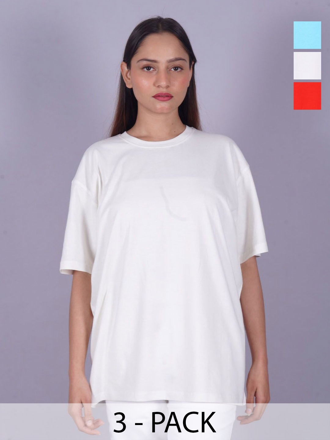 

VYVE Women Pack Of 3 Round Neck Solid T-shirt, White