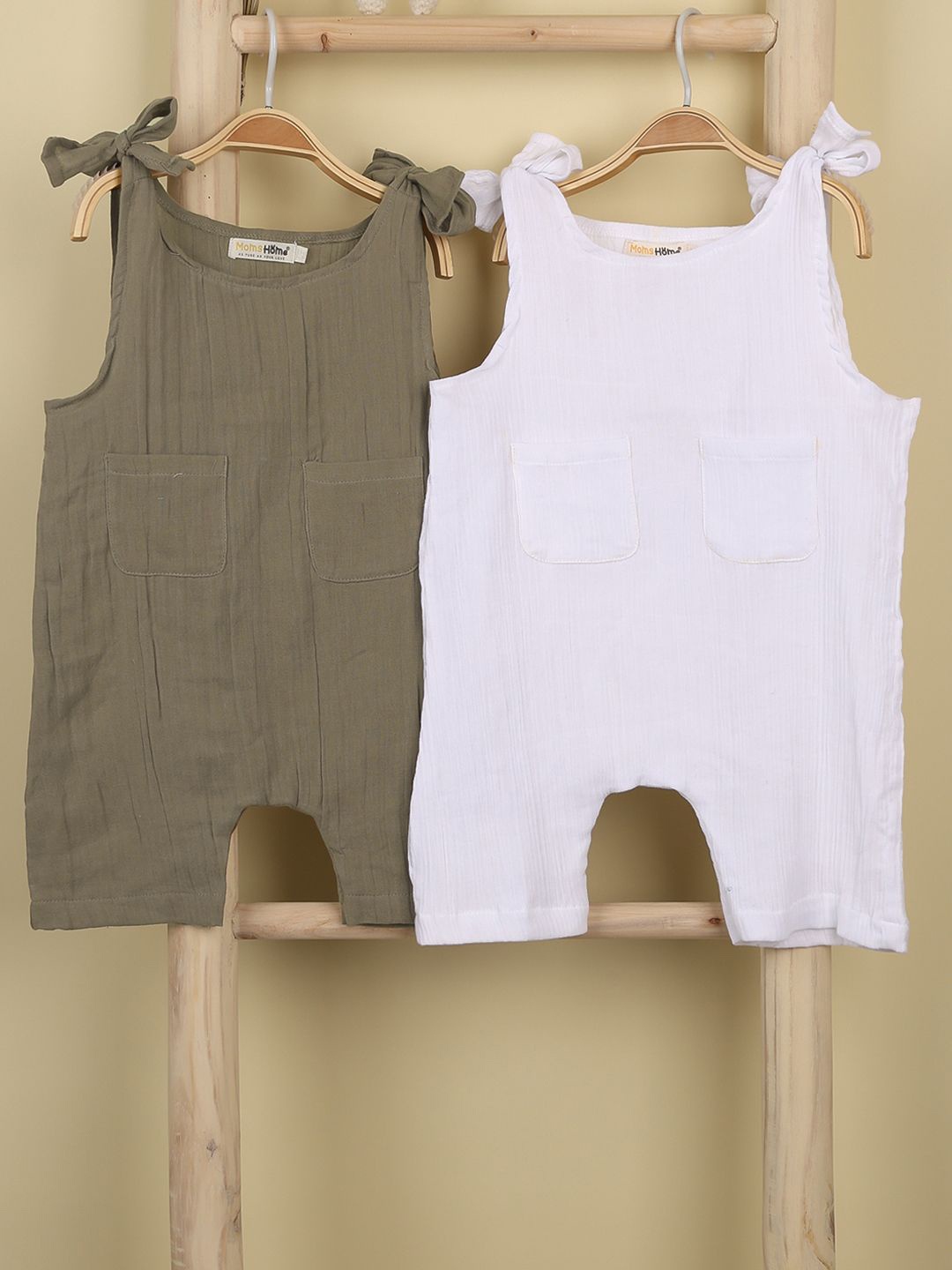 

Moms Home Infants Pack of 2 Organic Muslin Cotton Rompers, White