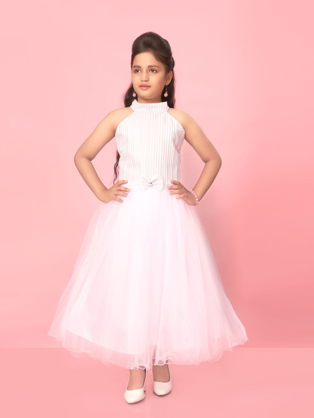 

BAESD Girls Bow Detail Net Fit and Flare Dress, Pink