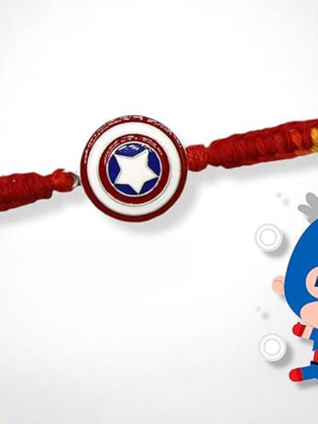 

JewelYaari 925 Sterling Silver Captain America Thread Rakhi With Roli Chawal, Red
