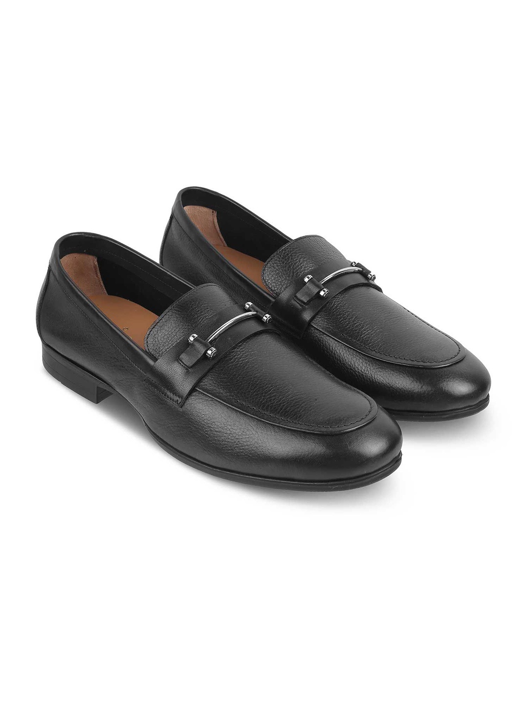 

Tresmode Men Leather Horsebit Loafers, Black