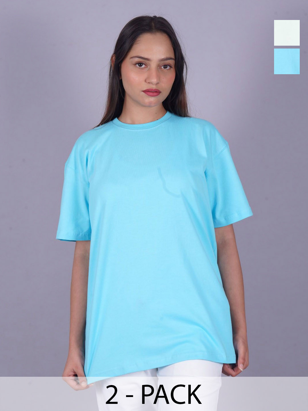 

VYVE Women Pack Of 2 Round Neck Solid T-shirt, Blue