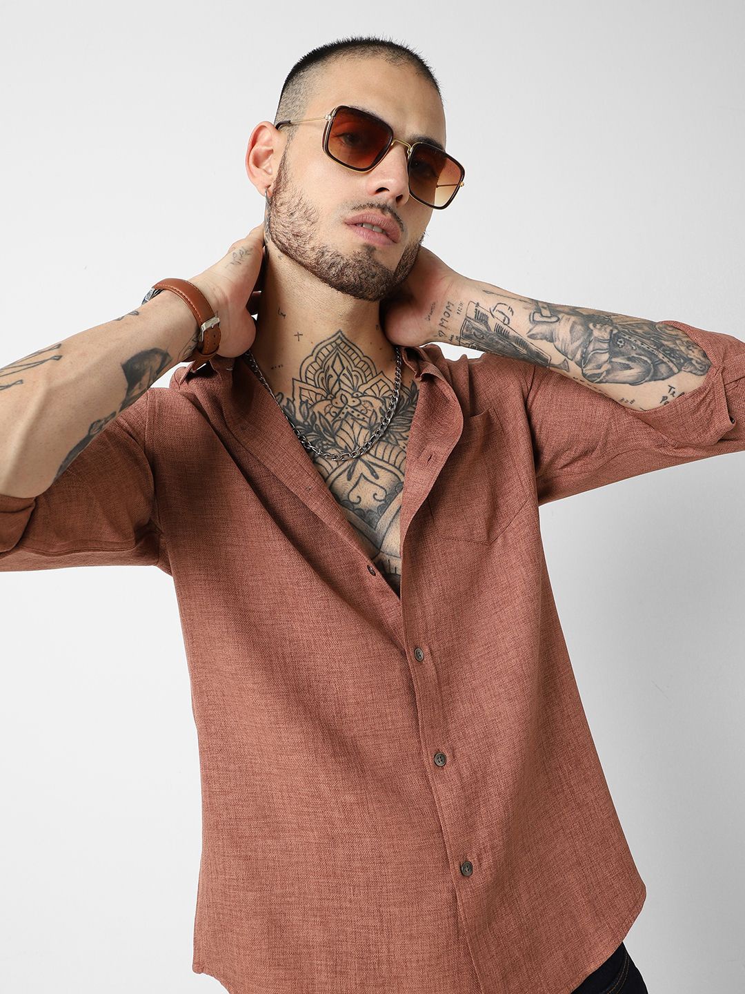 

VASTRADO Men Classic Slim Fit Opaque Casual Shirt, Rust