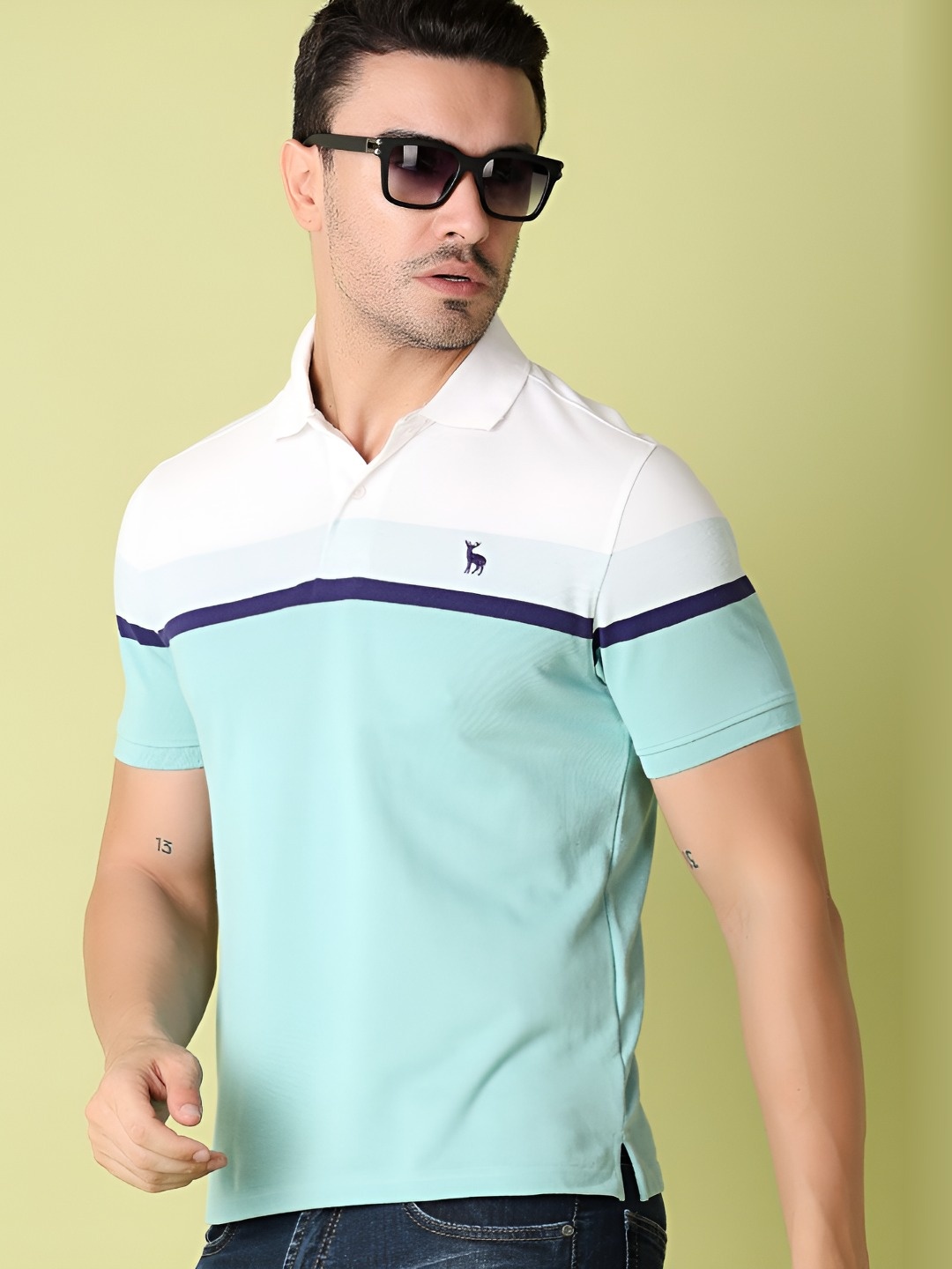 

V-Mart Men Polo Collar Striped T-shirt, Green