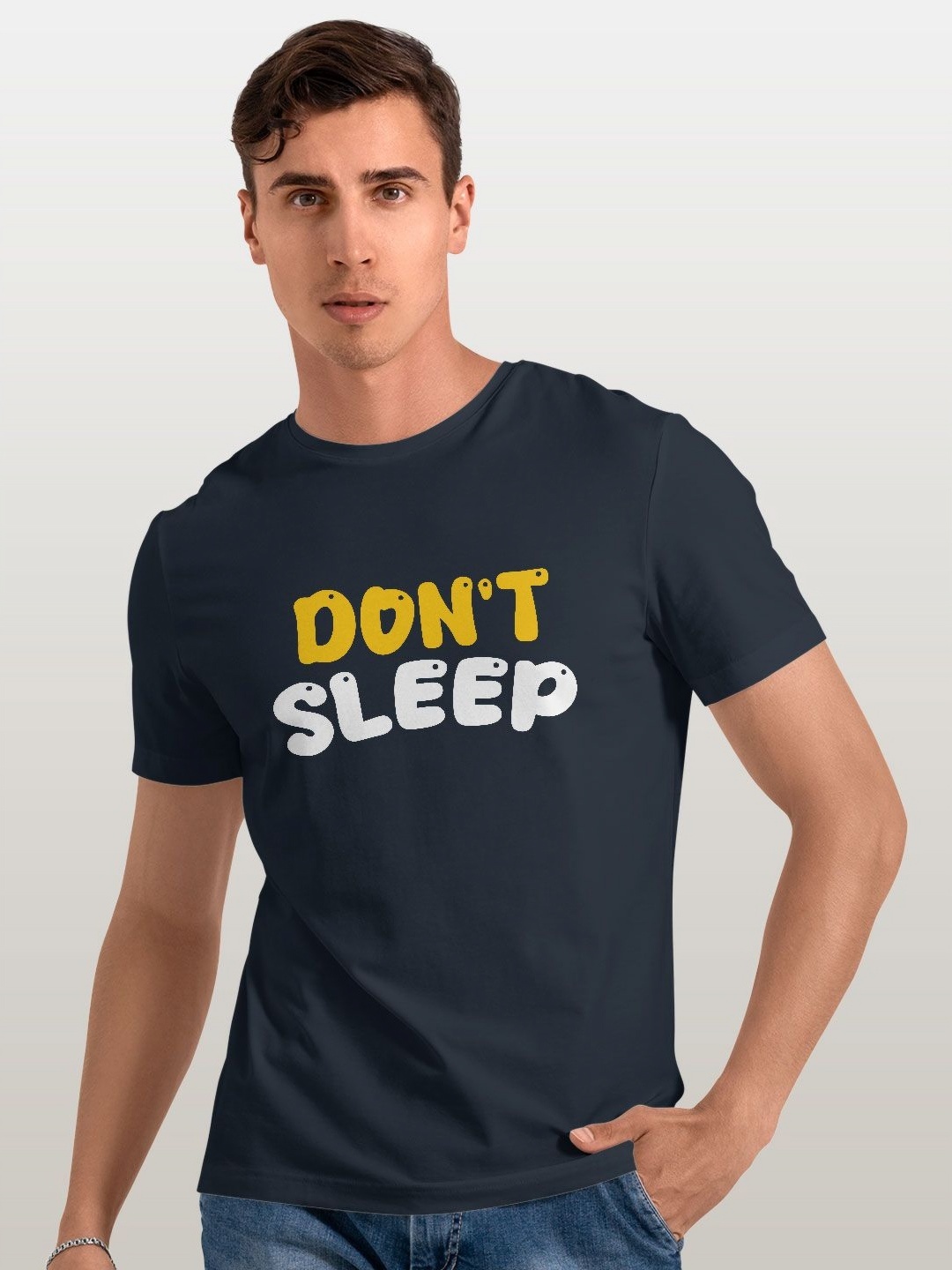 

macmerise Men Typography Printed Applique T-shirt, Blue