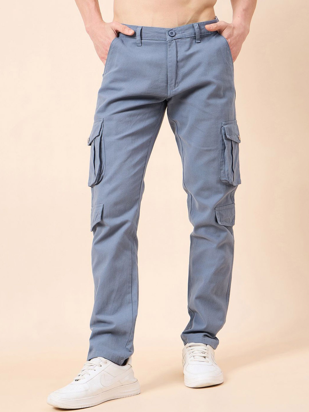 

STUDIO NEXX Men Tailored Loose Fit Flat-Front Cargos Trousers, Blue