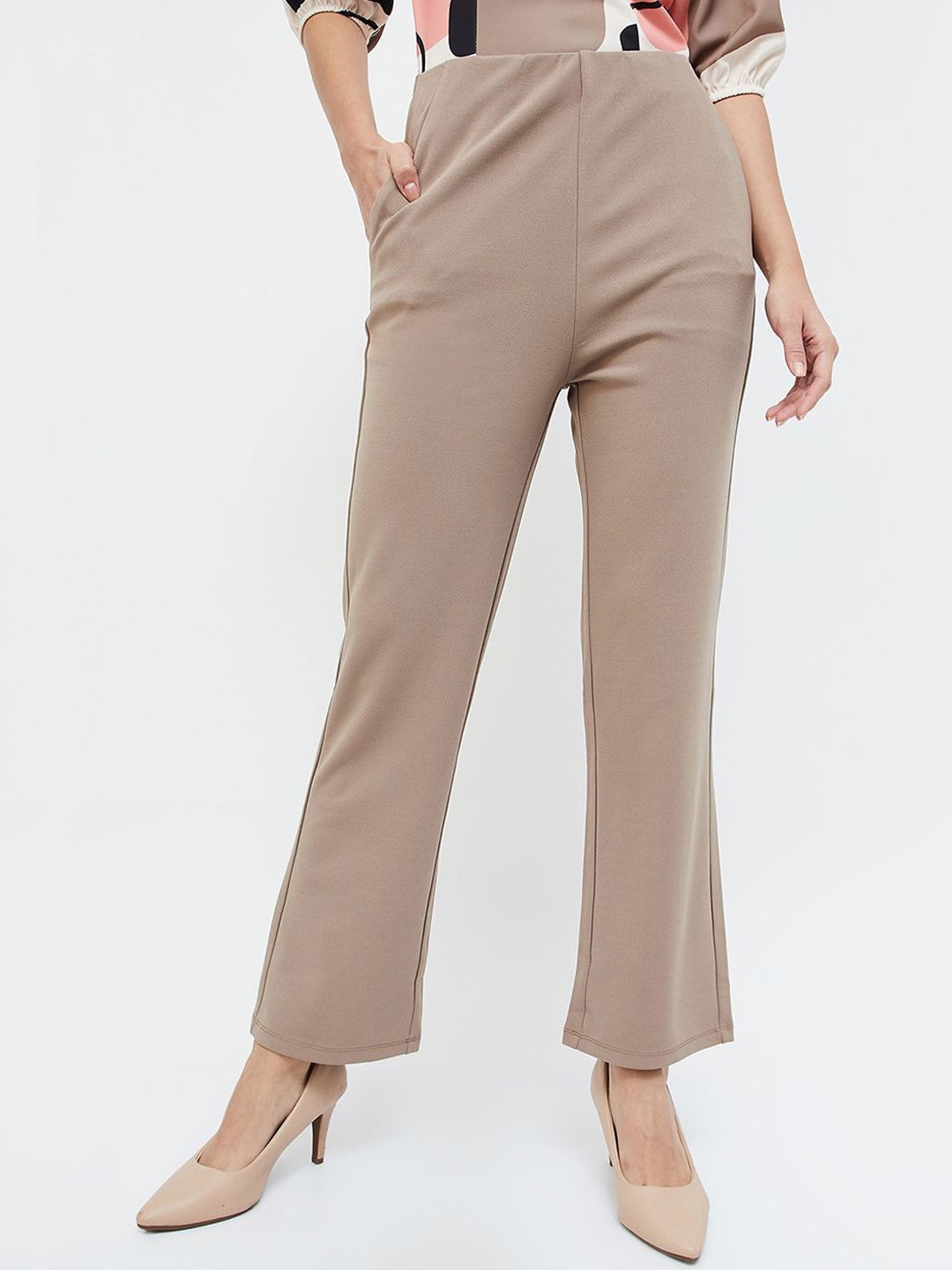 

CODE by Lifestyle Women Mid-Rise Regular Fit Bootcut Trousers, Beige