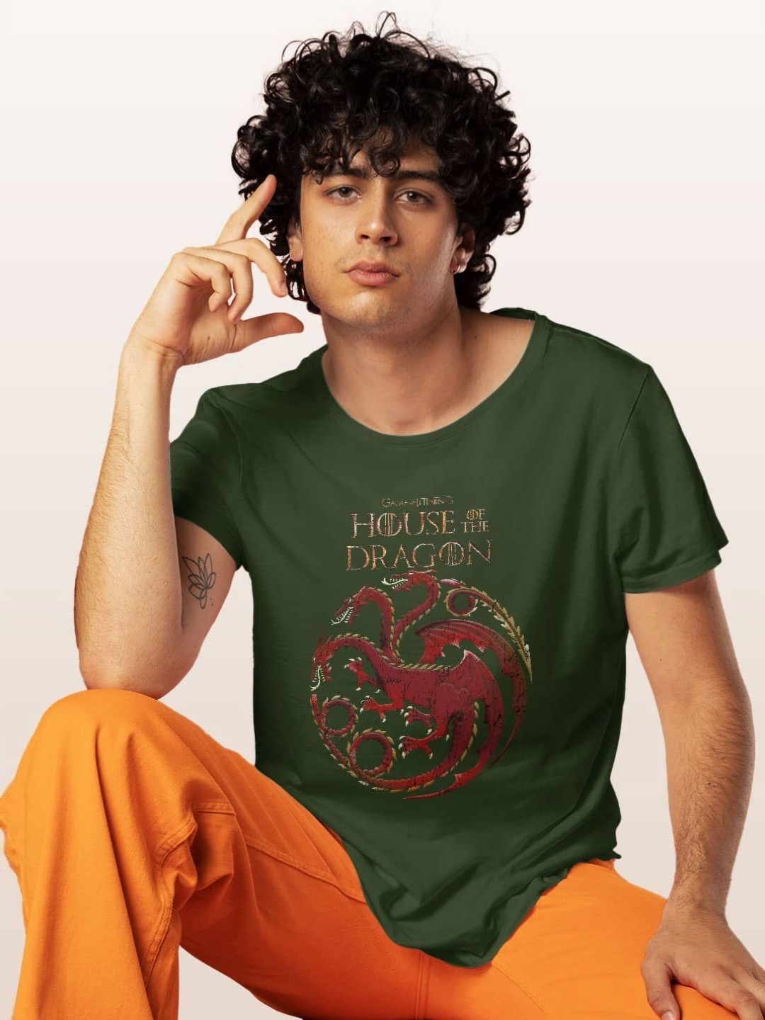 

macmerise Men Biker Printed Raw Edge T-shirt, Green