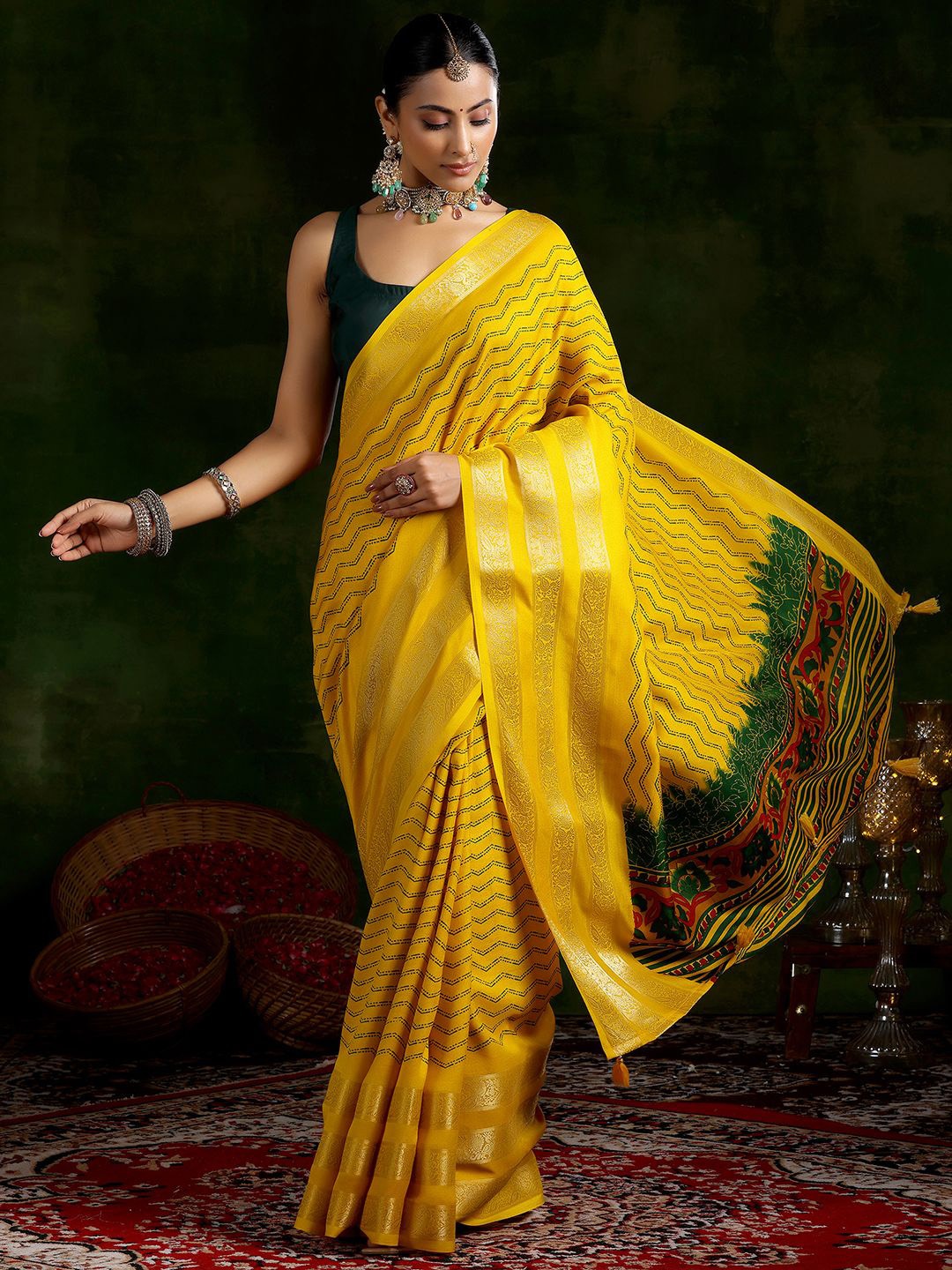 

Libas Leheriya Zari Saree, Yellow