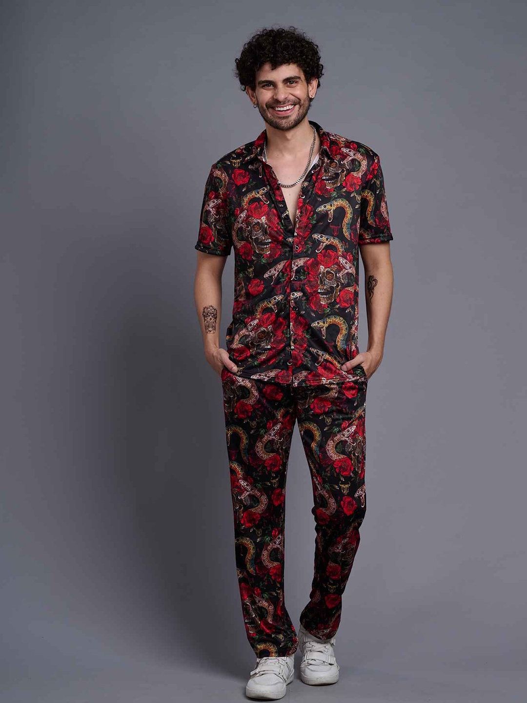 

GO DEVIL Printed Pure Cotton Shirt With Trousers, Red