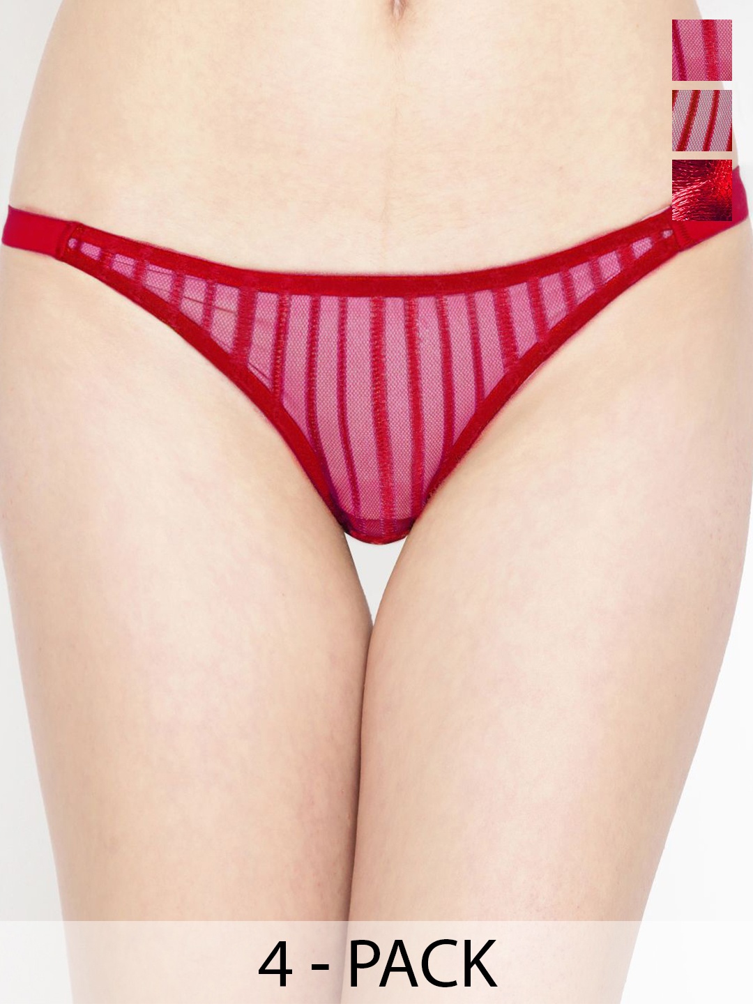 

EROTISSCH Pack of 4 Self Design Low-Rise Thongs Briefs, Red