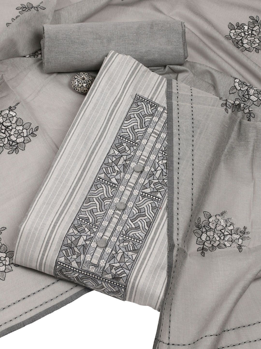 

Meena Bazaar Geometric Embroidered Unstitched Dress Material, Cream