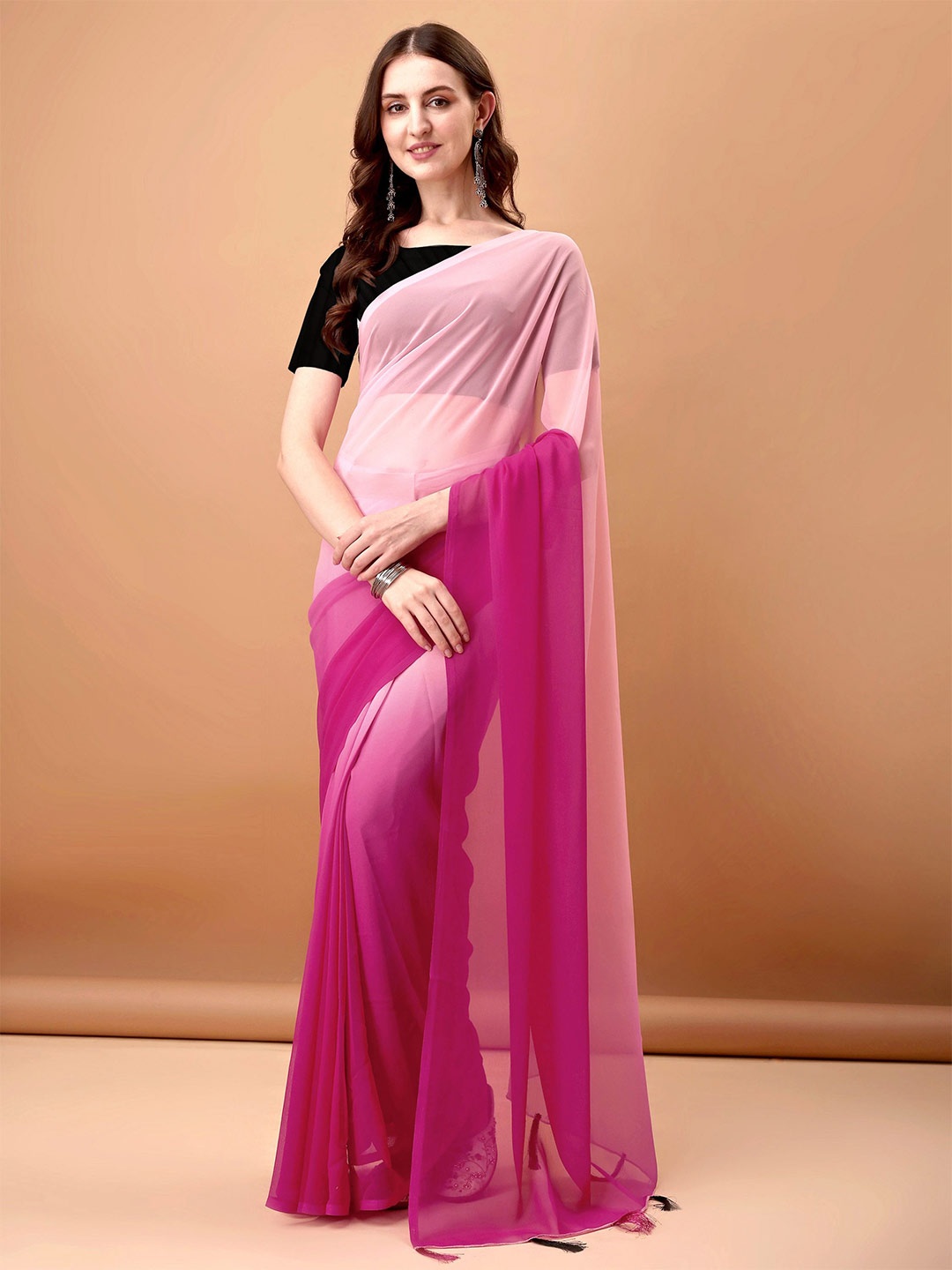 

MAGMINA Ombre Pure Georgette Ready to Wear Arani Saree, Pink