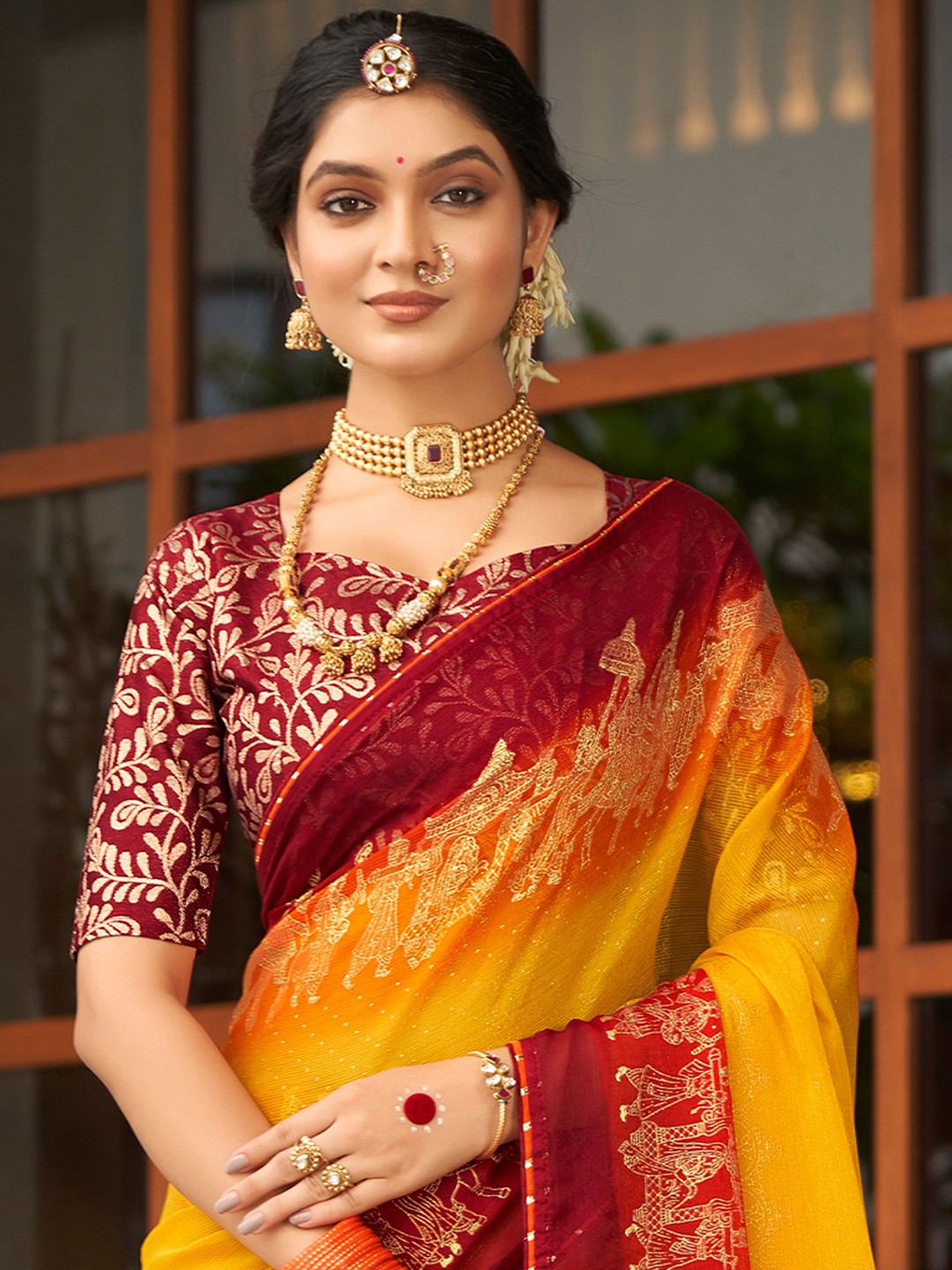 

VIRICA Ethnic Motifs Soft Saree, Yellow