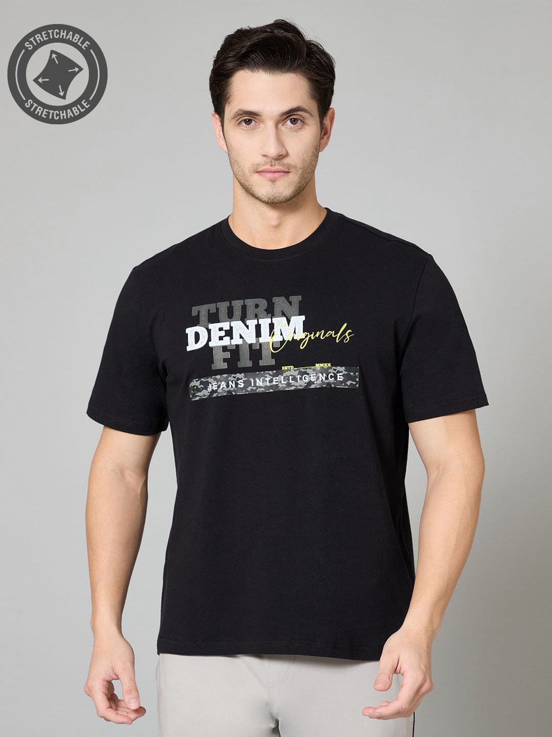 

TURNFIT Men Antimicrobial Typography Printed Round Neck Cotton T-Shirt, Black