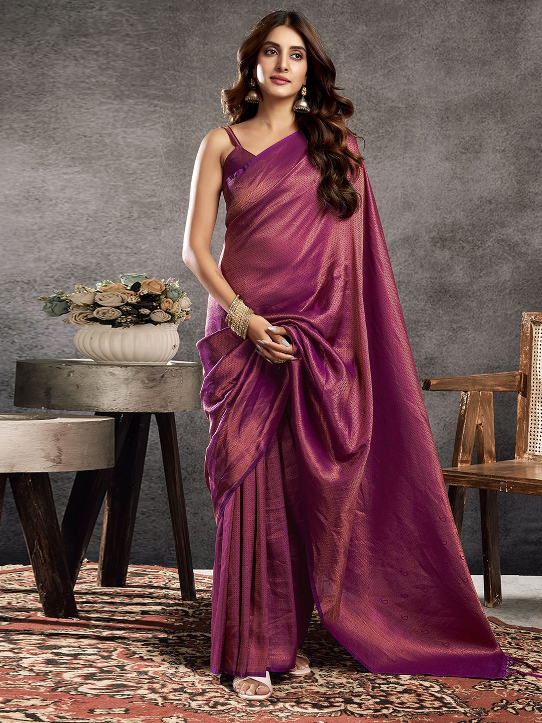 

Satrani Woven Design Zari Kanjeevaram Saree, Purple